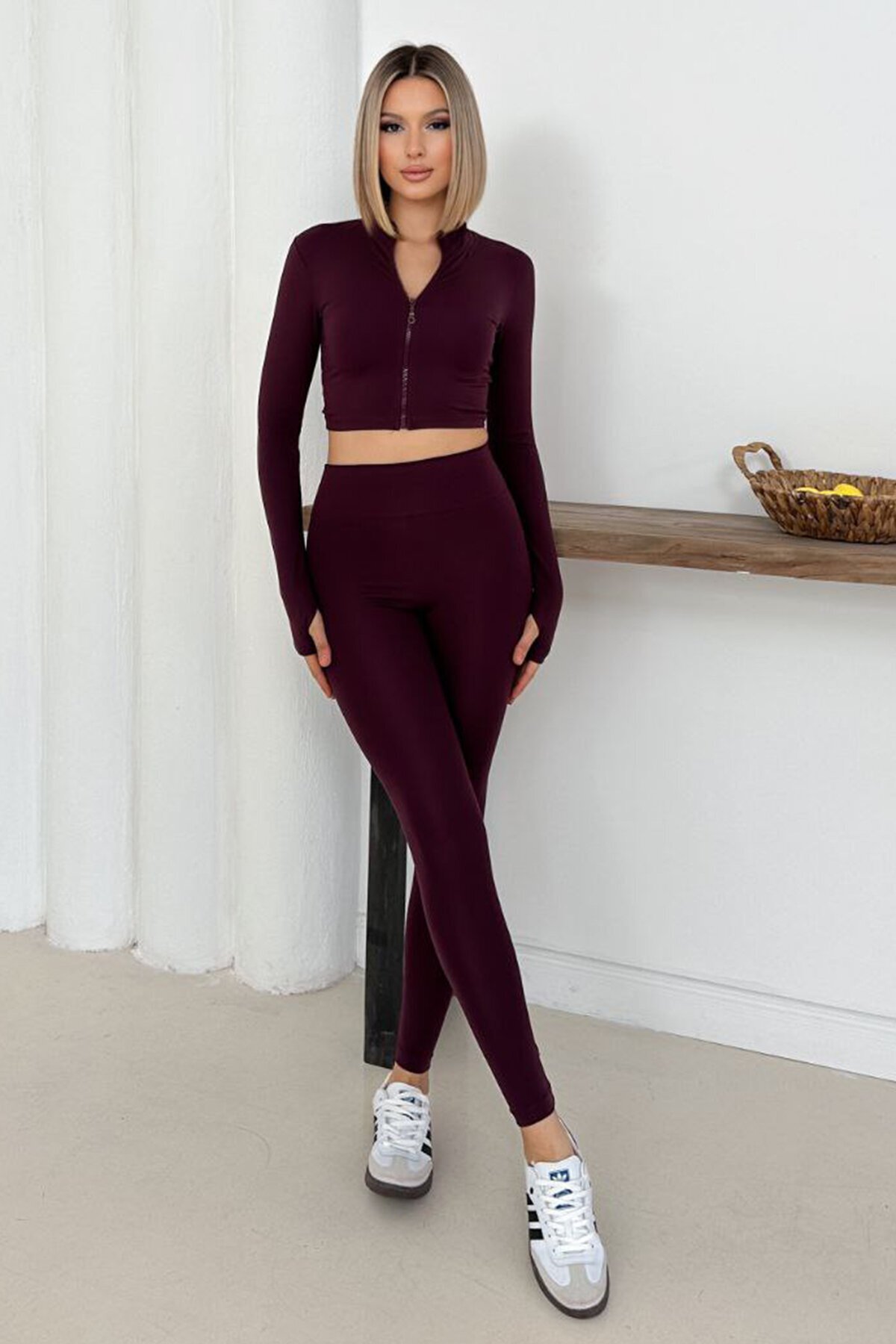 Fermuarlı Crop Üst Ve Yüksek Bel Tayt Takım