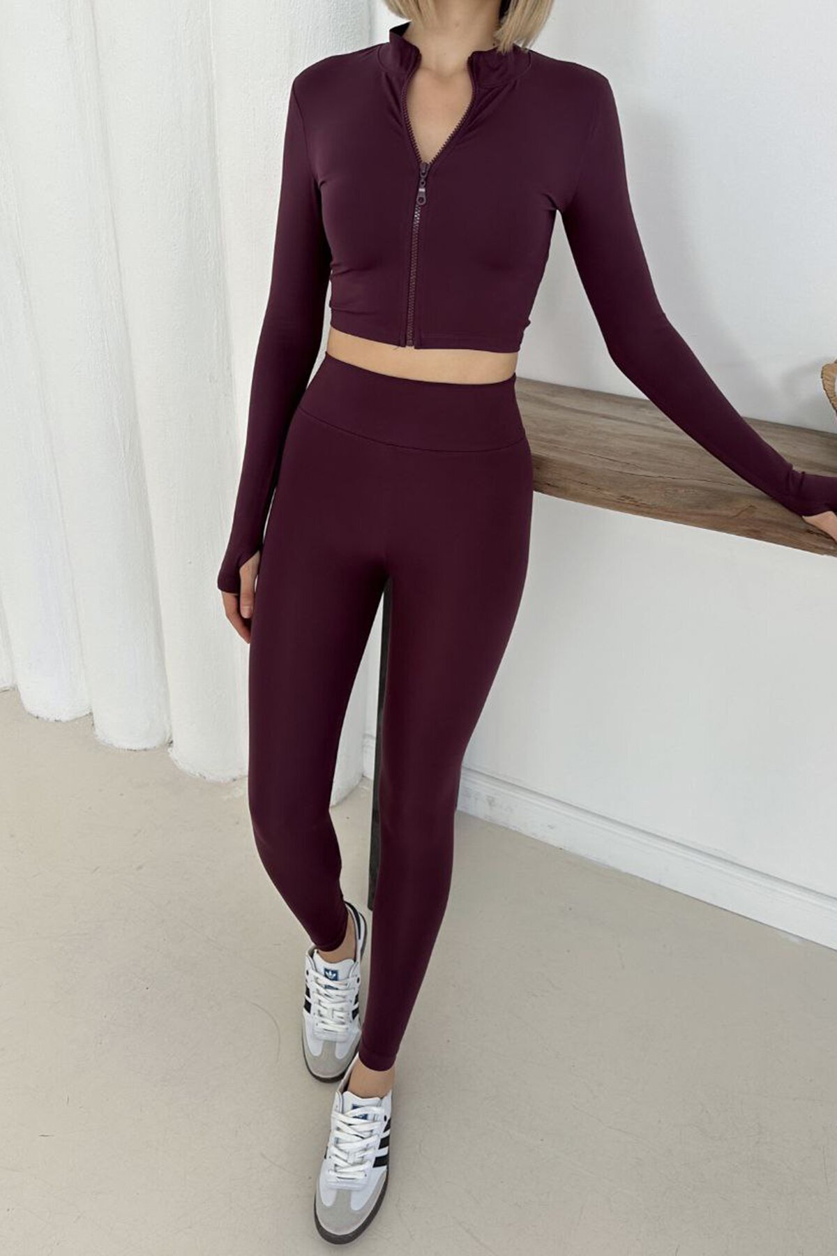 Fermuarlı Crop Üst Ve Yüksek Bel Tayt Takım