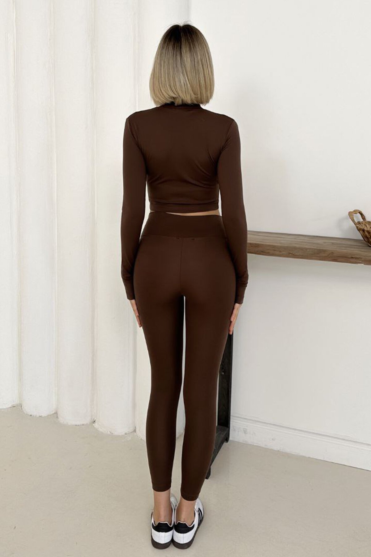 Fermuarlı Crop Üst Ve Yüksek Bel Tayt Takım