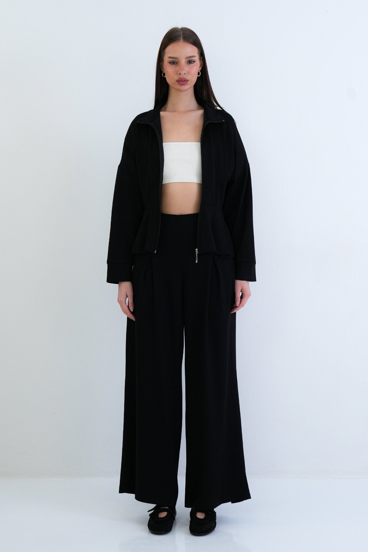 Fermuarlı Sweatshirt Ve Beli Lastikli Pantolon Takım