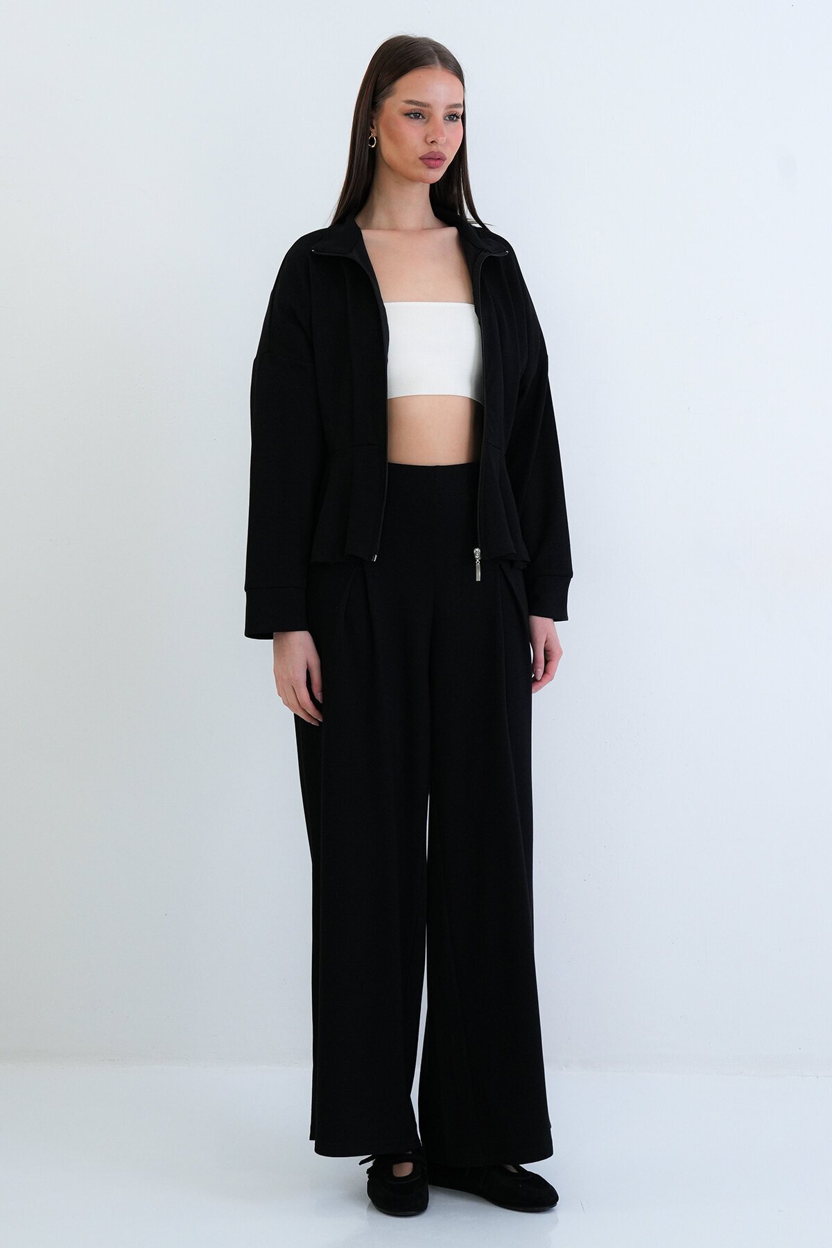 Fermuarlı Sweatshirt Ve Beli Lastikli Pantolon Takım