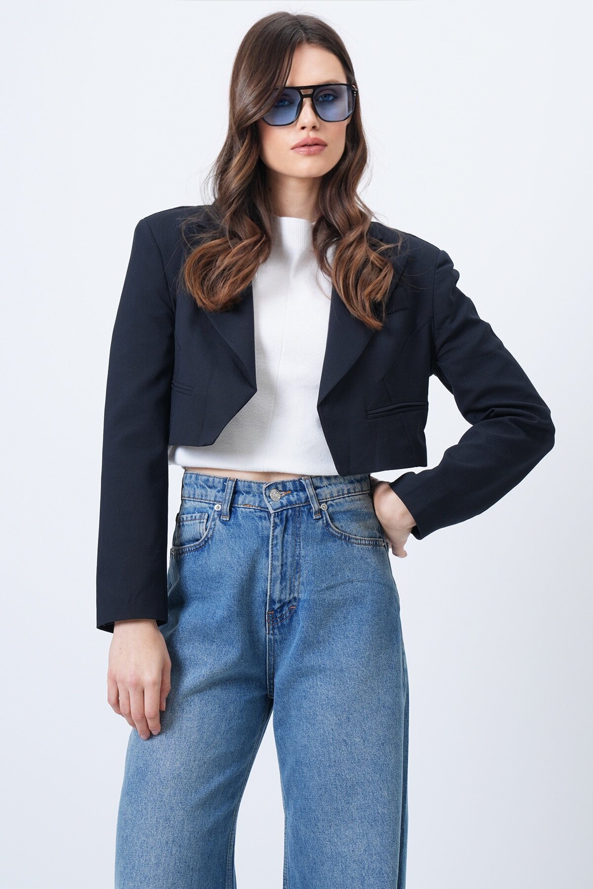 Fileto Cepli Astarlı Crop Ceket