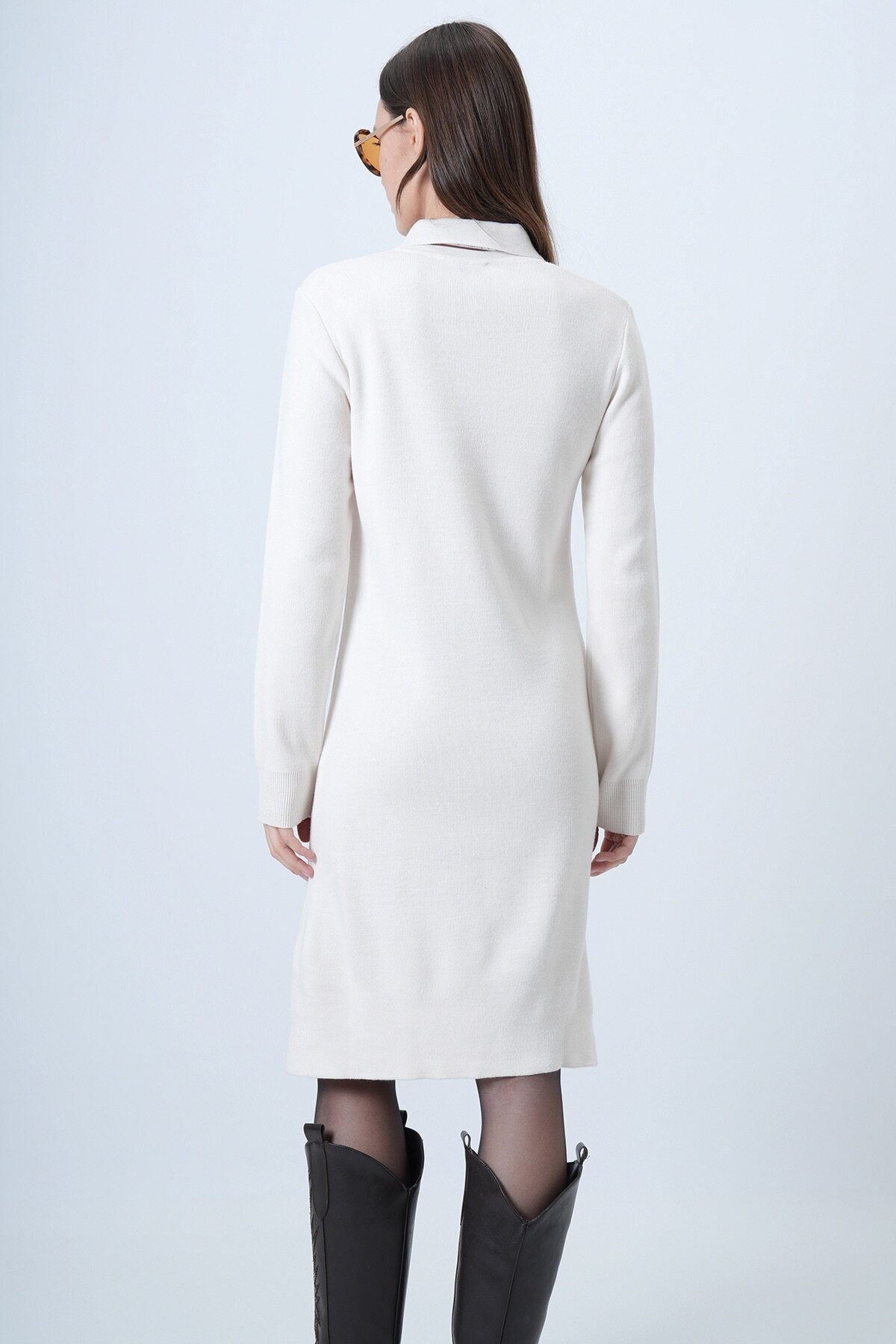 Fularlı Gömlek Yaka Mini Boy Elbise