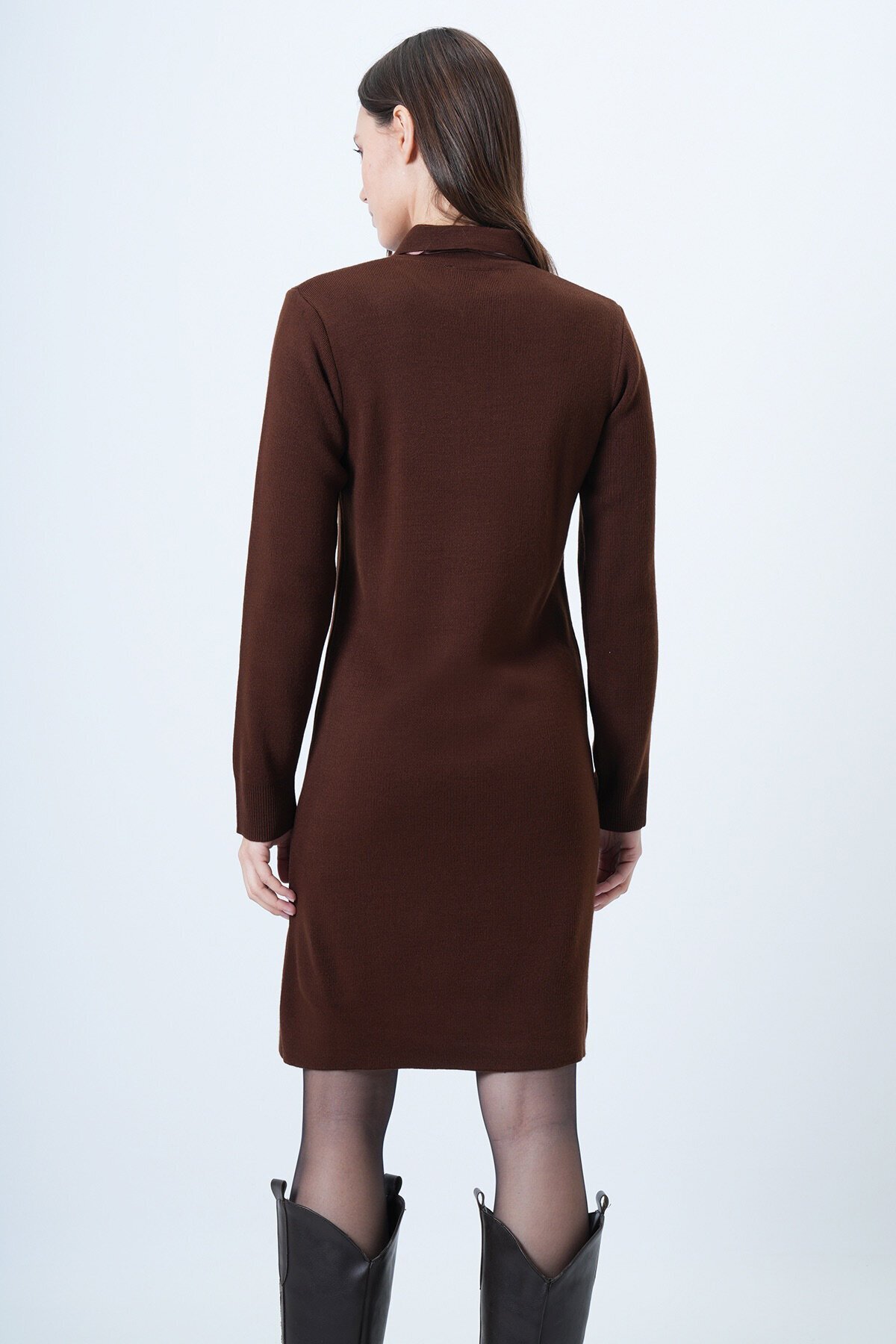 Fularlı Gömlek Yaka Mini Boy Elbise