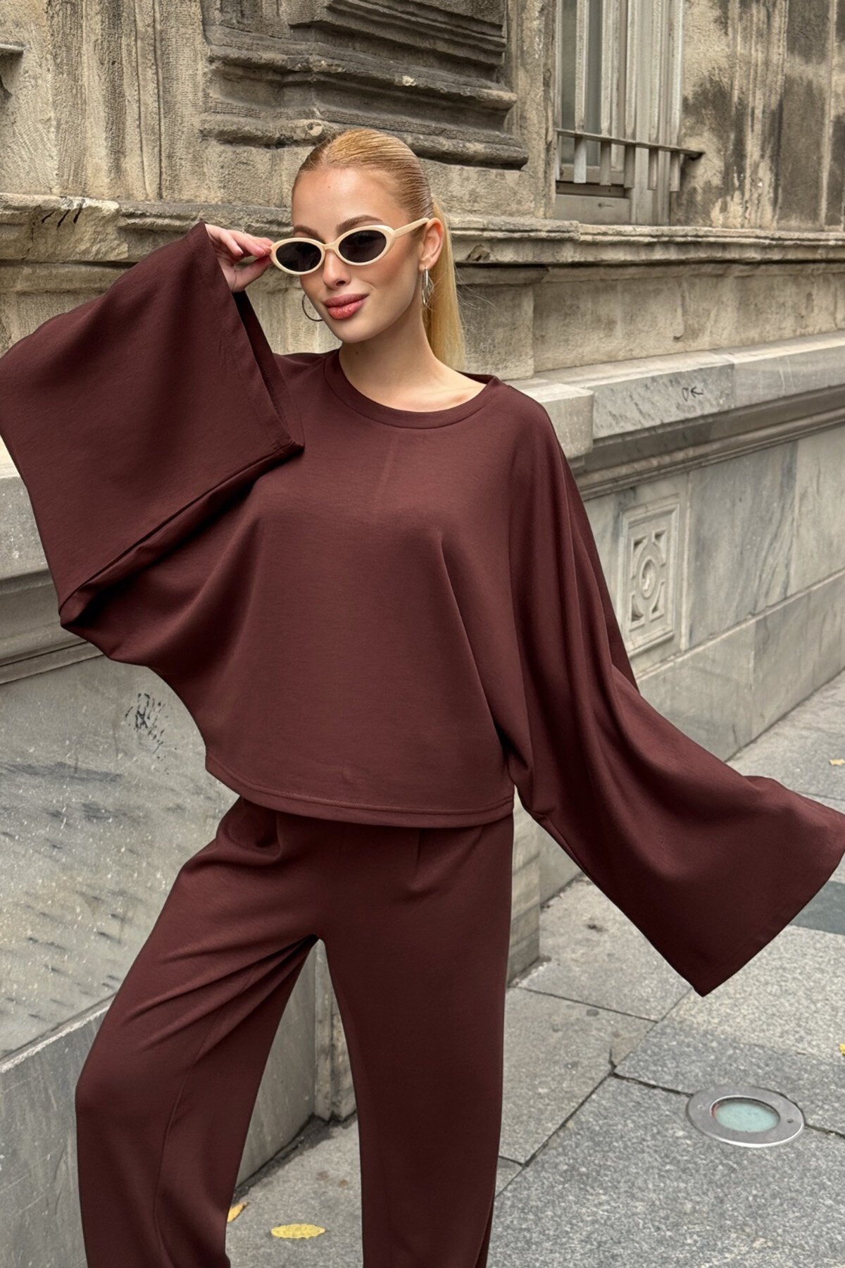 Geniş Kol Detaylı Oversize İkili Takım