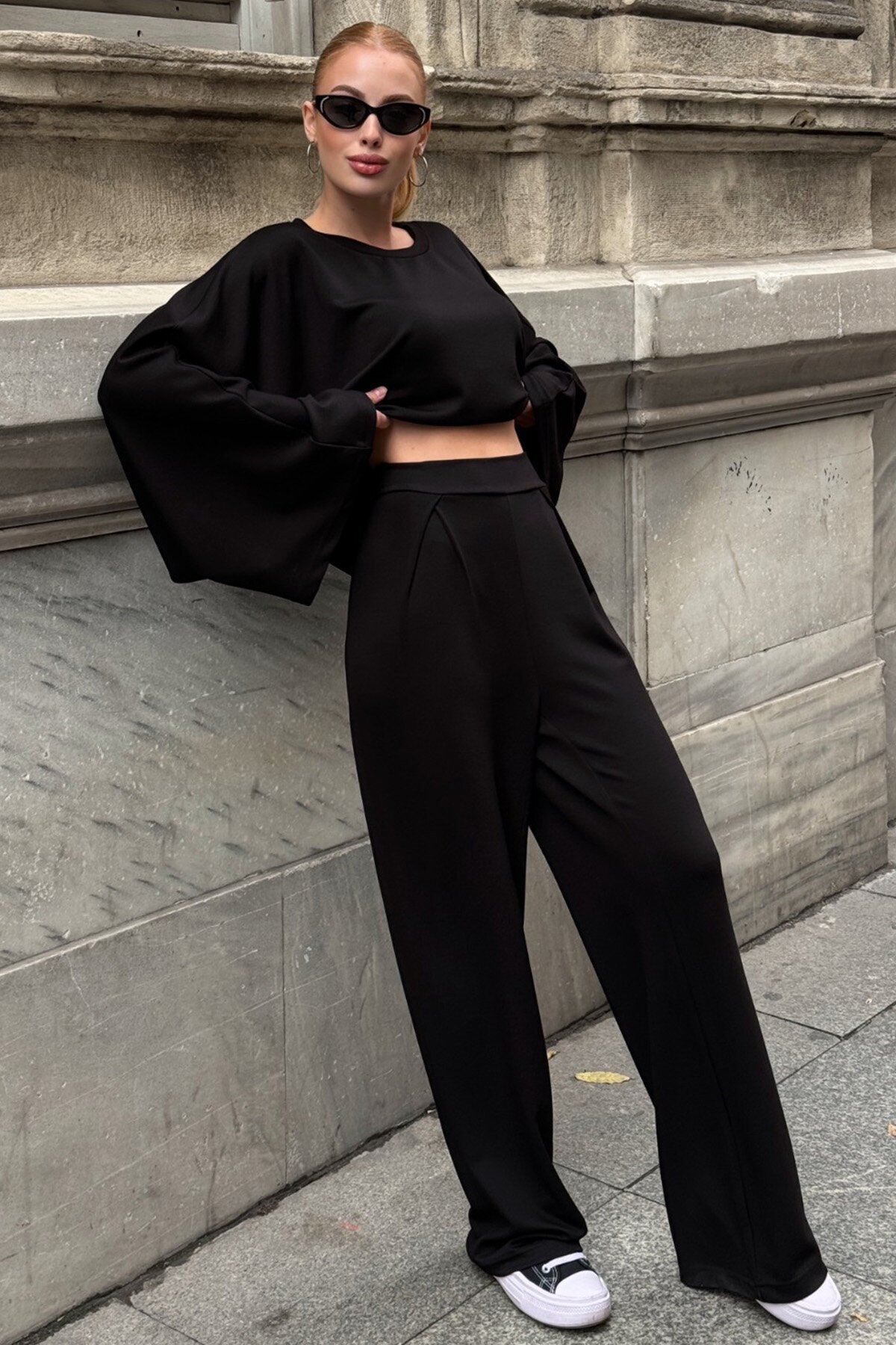 Geniş Kol Detaylı Oversize İkili Takım