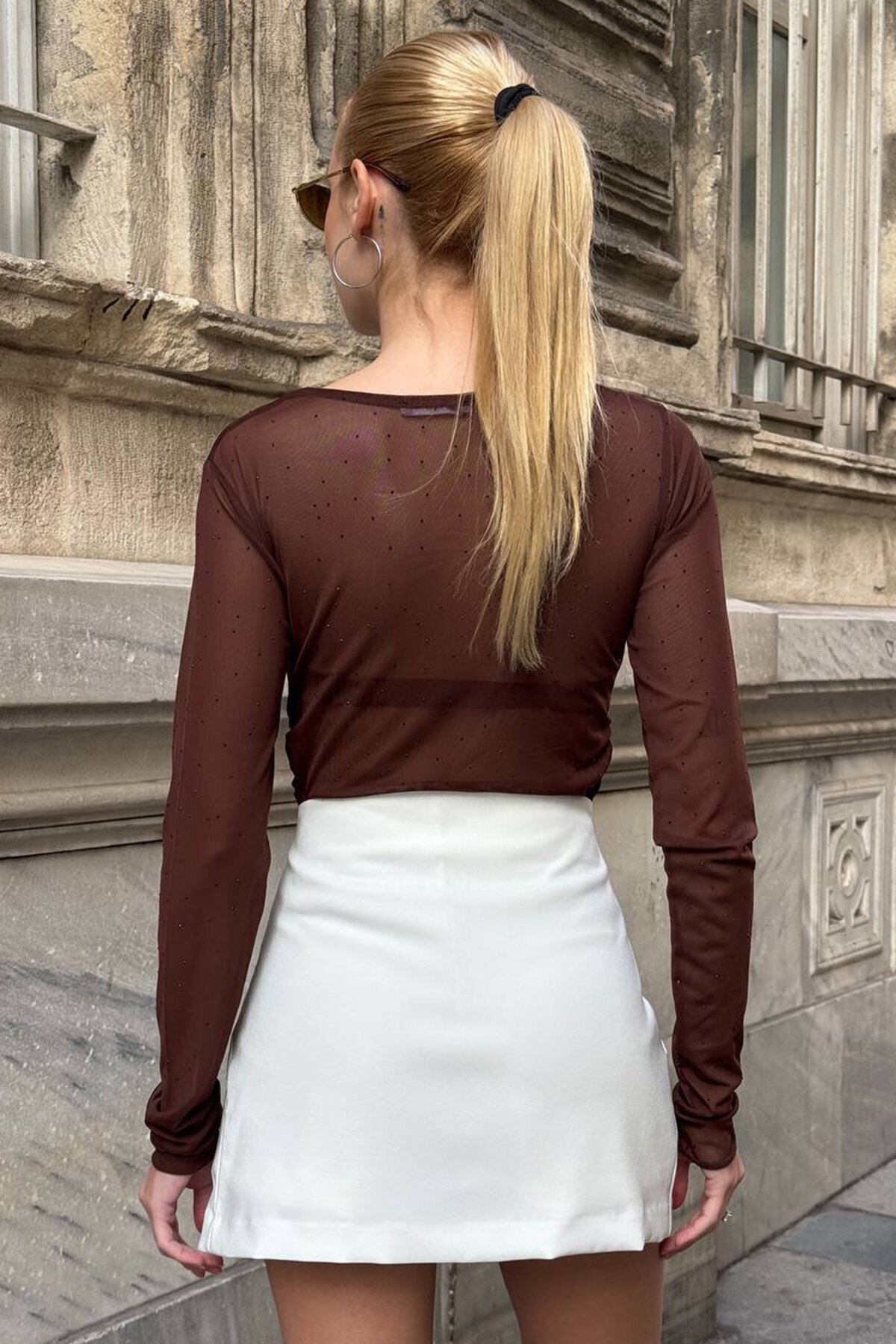 Gold Aksesuarlı Fermuar Kapamalı Dokuma Şort Etek