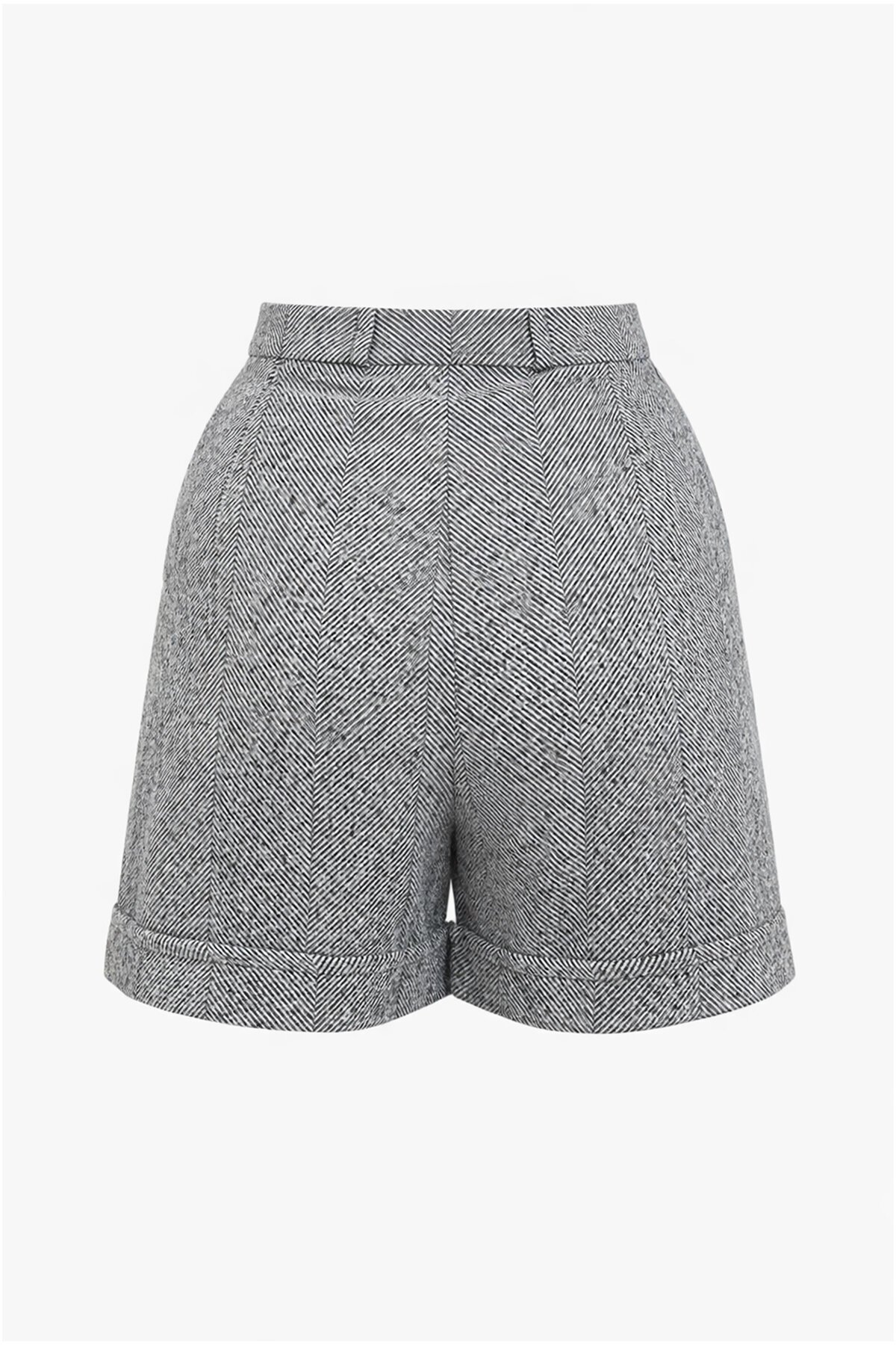 Gri Duble Paça Çift Cepli Kışlık Kaşe Şort