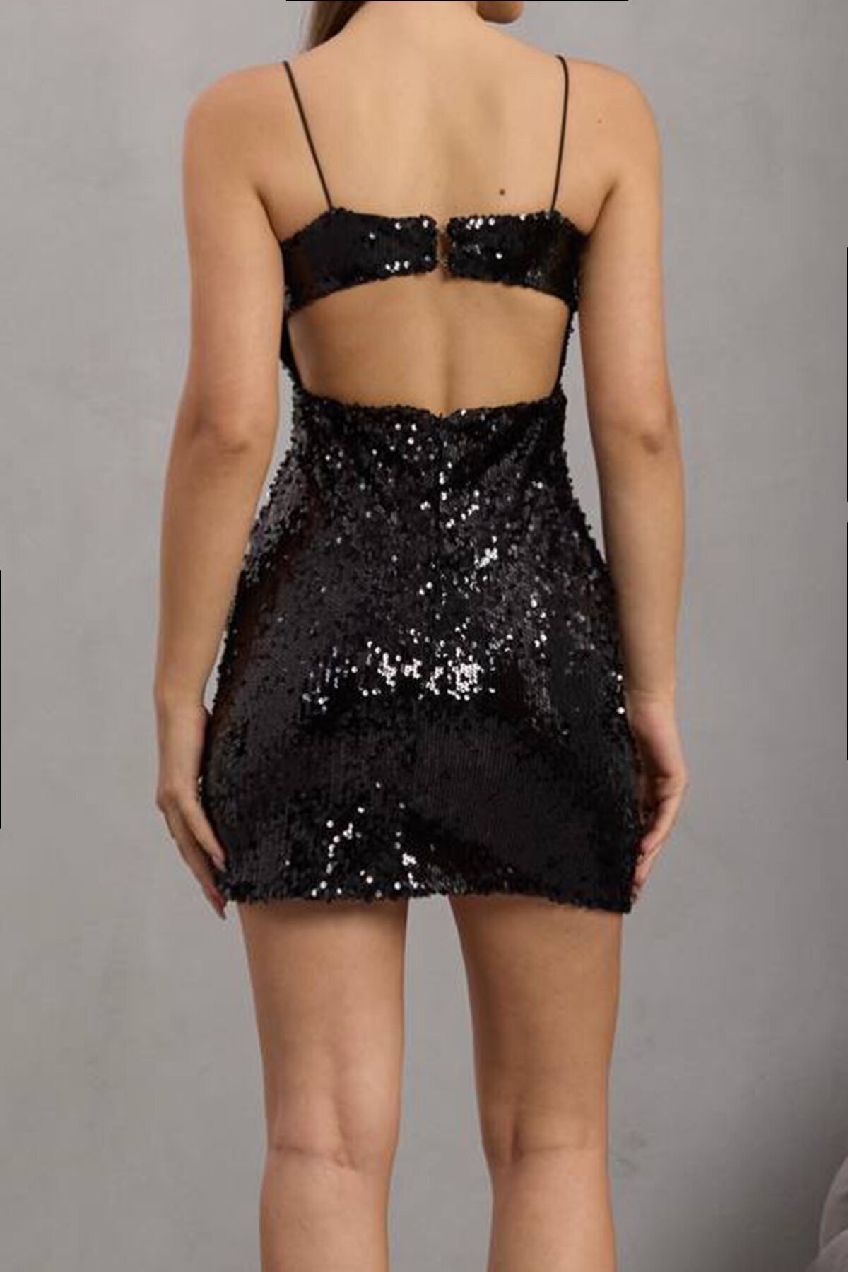 İp Askılı Sırt Dekolteli Payet Elbise