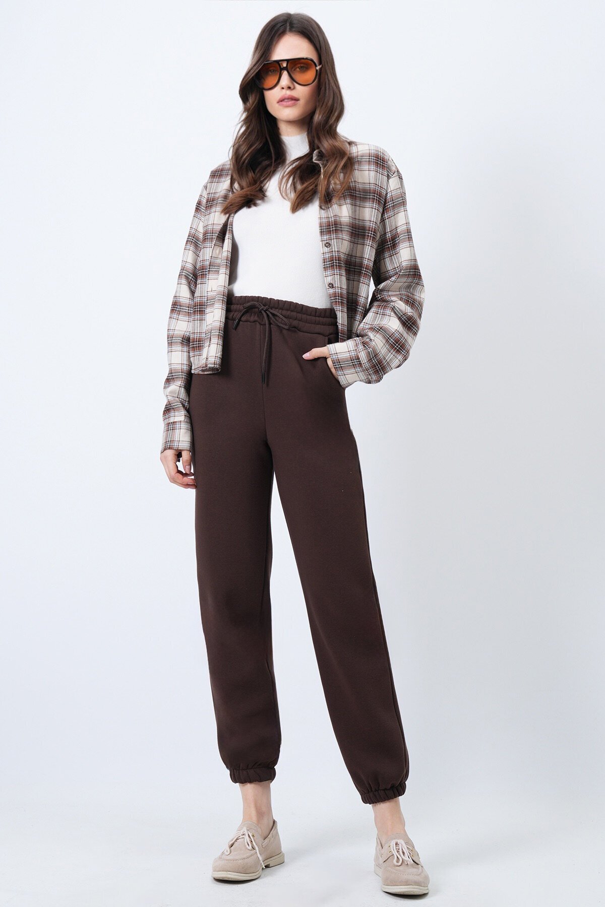 Kahve 3 İplik İçi Şardonlu Jogging Eşofman Altı