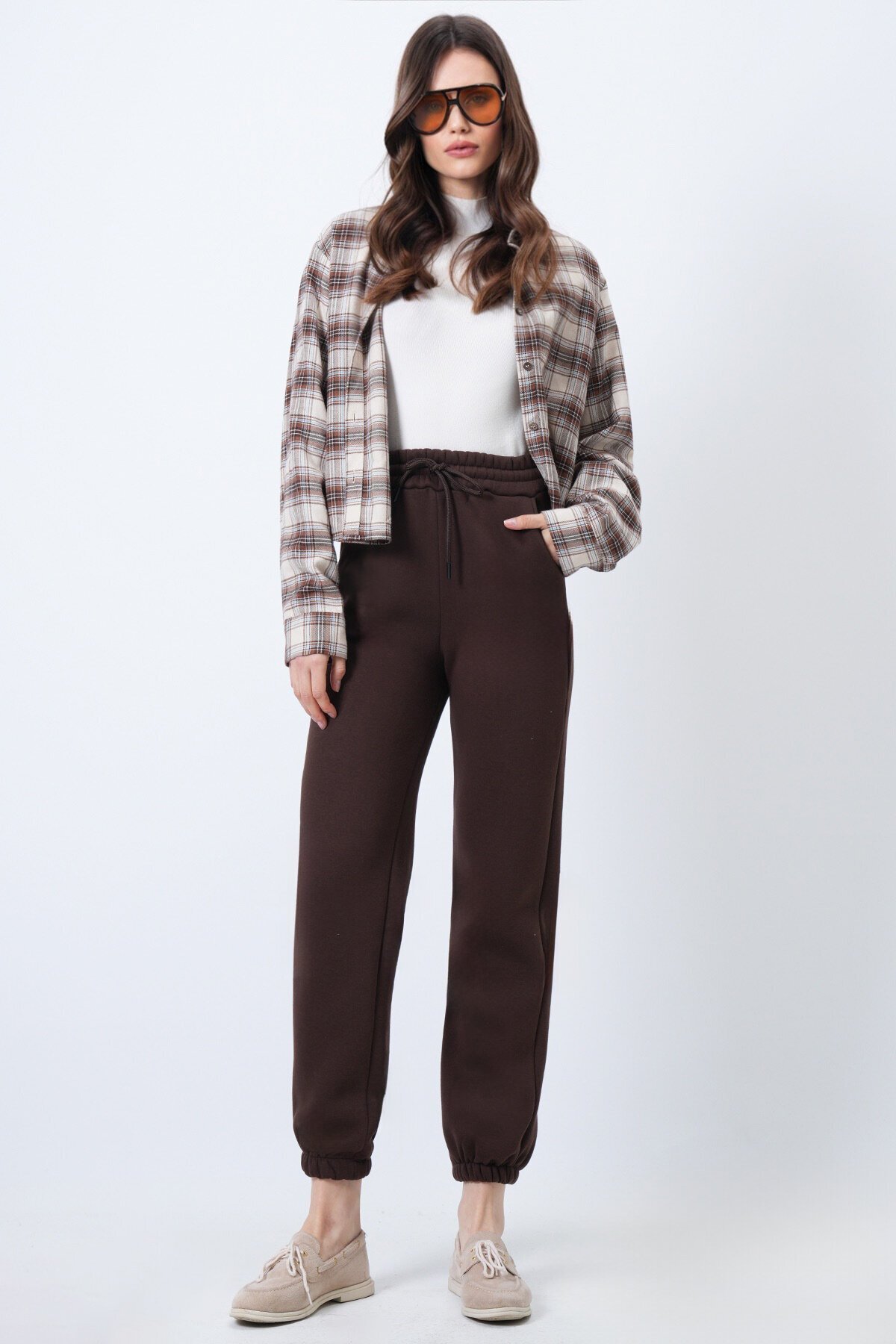 Kahve 3 İplik İçi Şardonlu Jogging Eşofman Altı