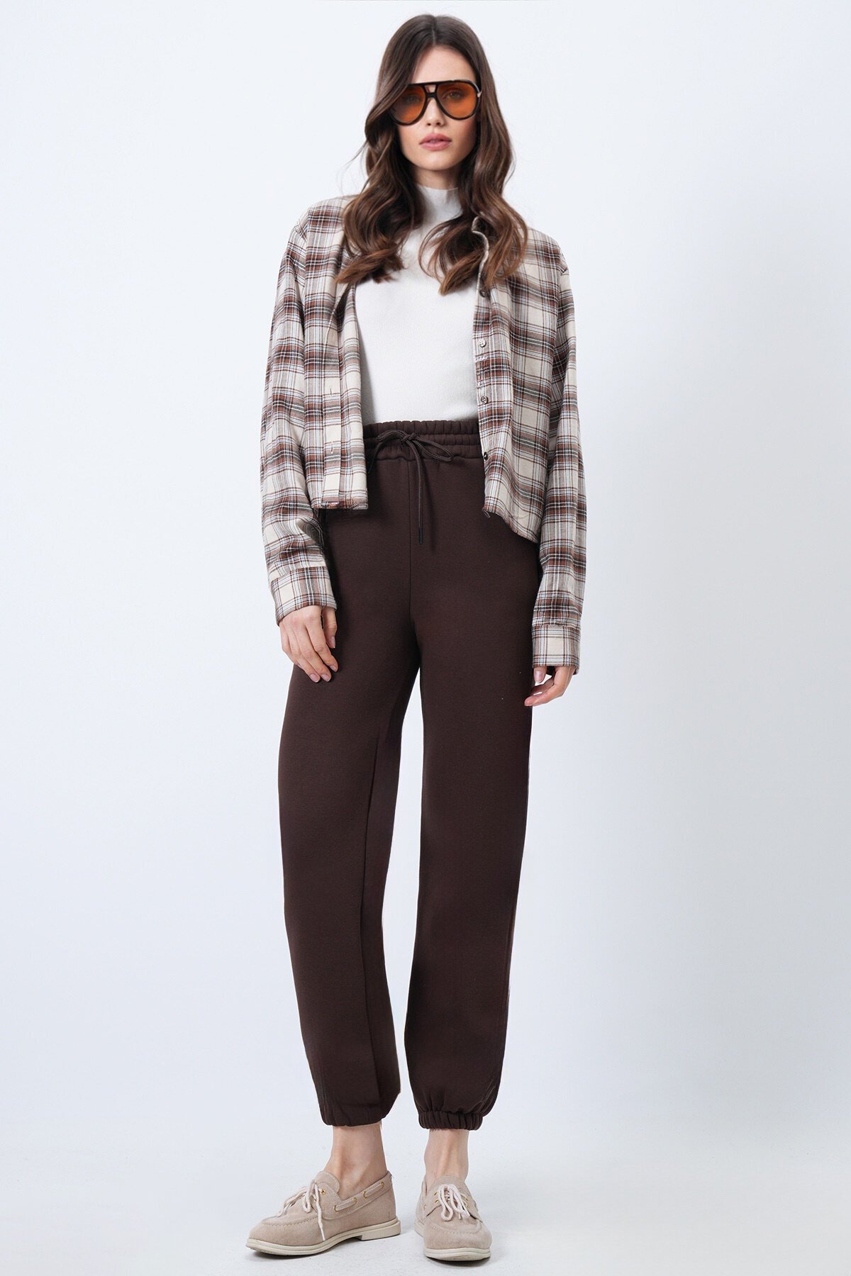 Kahve 3 İplik İçi Şardonlu Jogging Eşofman Altı