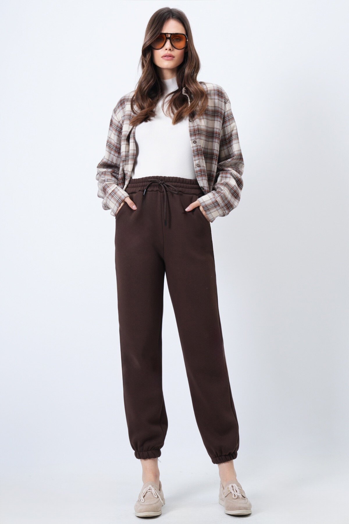 Kahve 3 İplik İçi Şardonlu Jogging Eşofman Altı