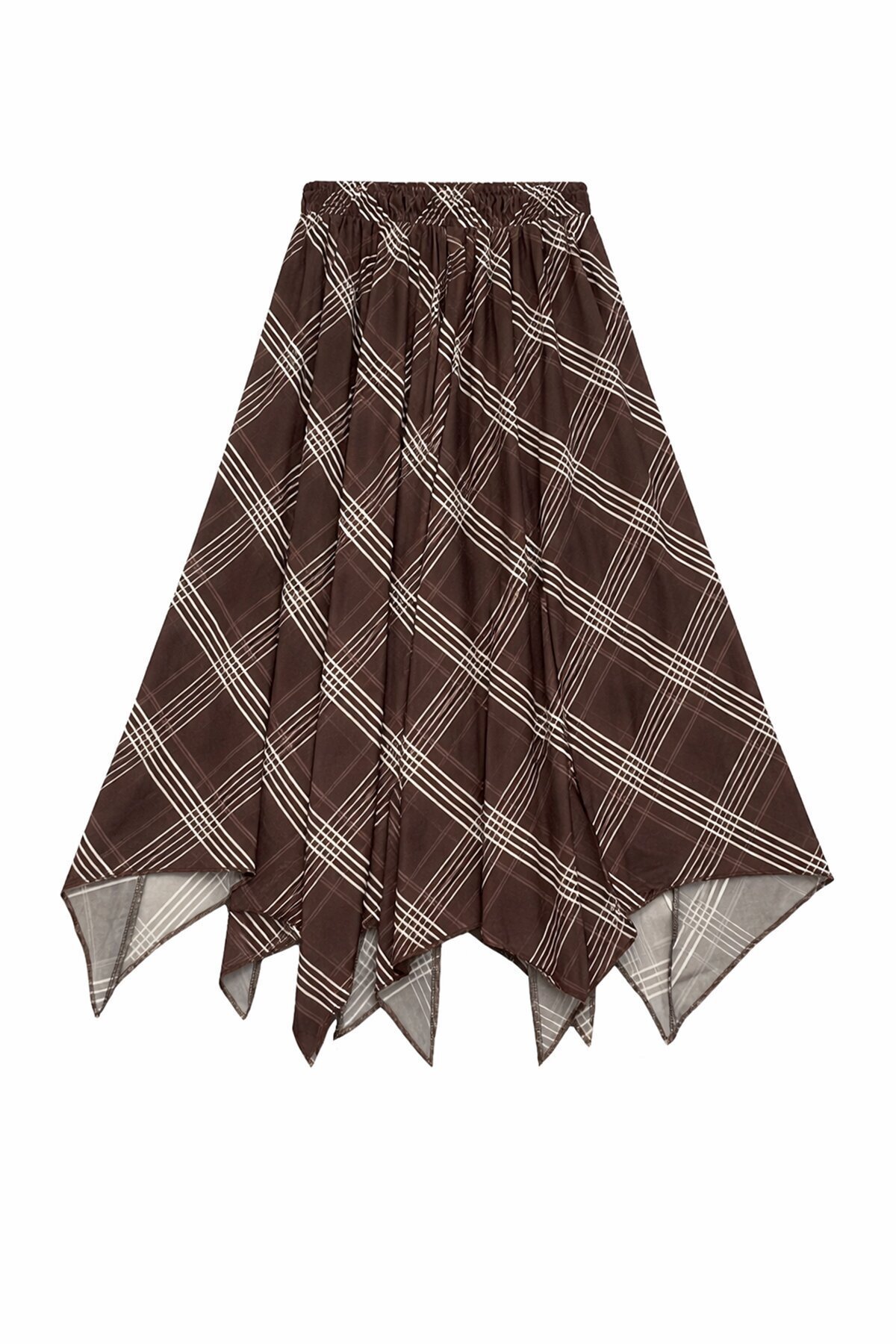 Kahverengi Asimetrik Ekoseli Etek