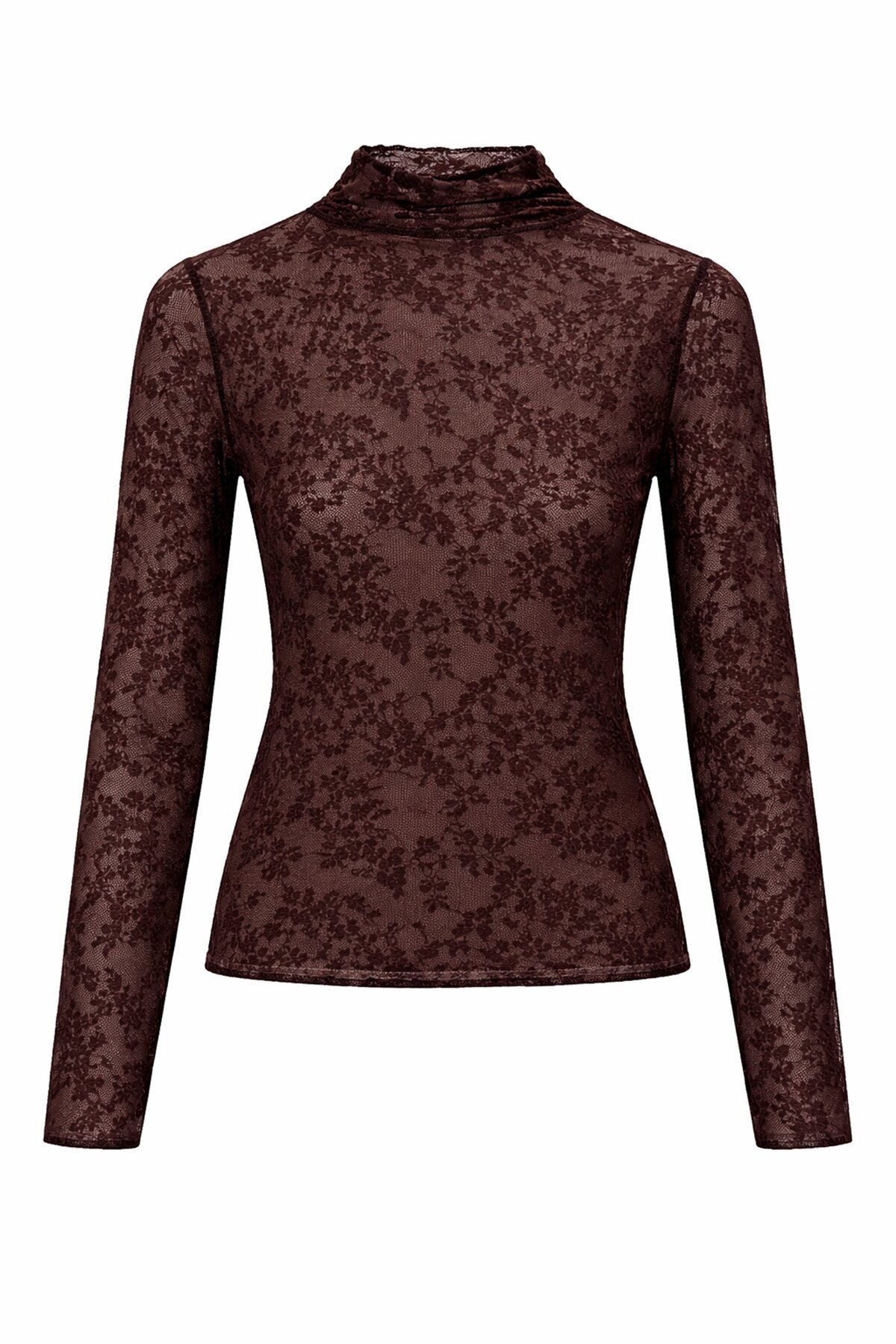 Kahverengi Dik Yaka Danteli Bluz