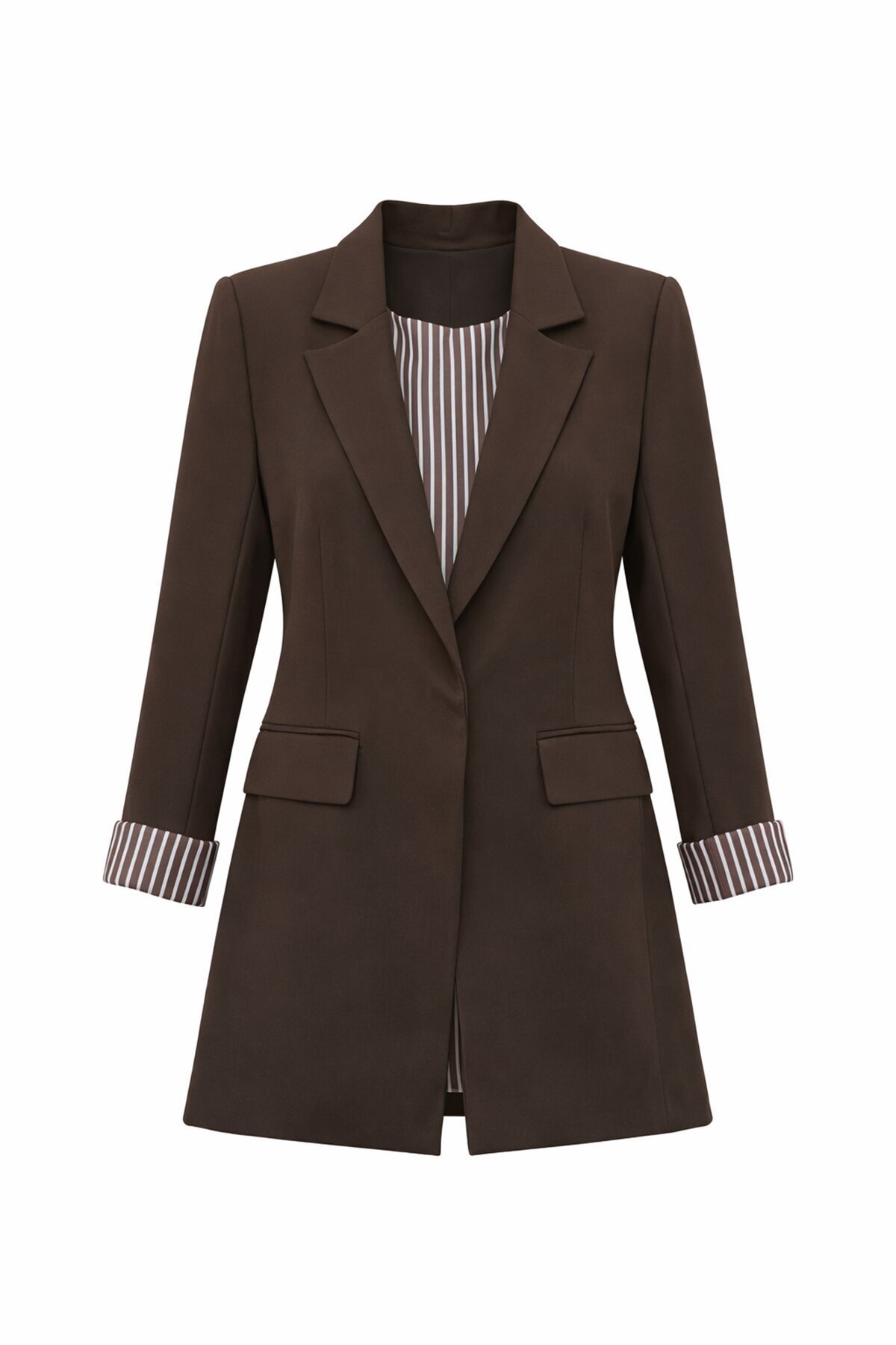 Kahverengi Kontrastlı Blazer Ceket