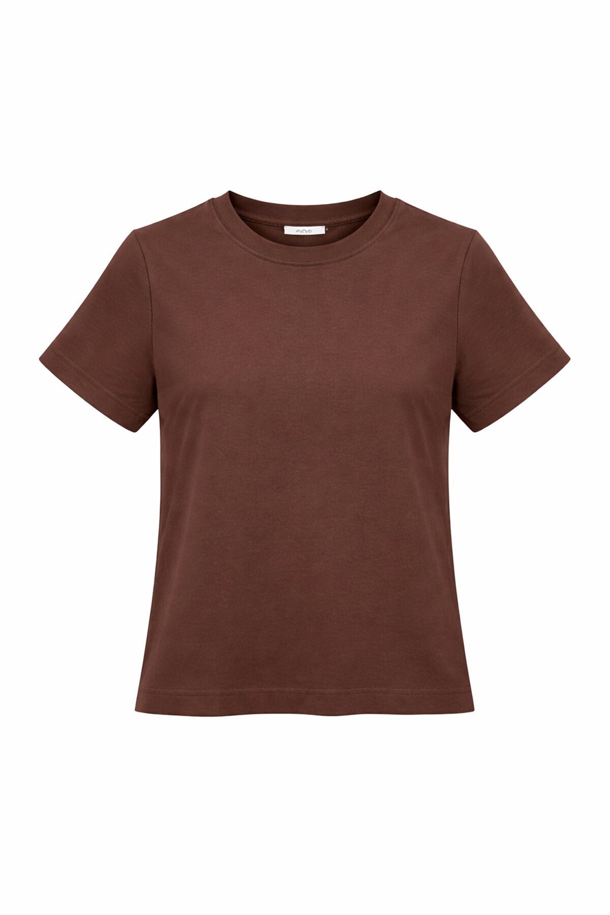 Kahverengi Likralı Kısa T-Shirt