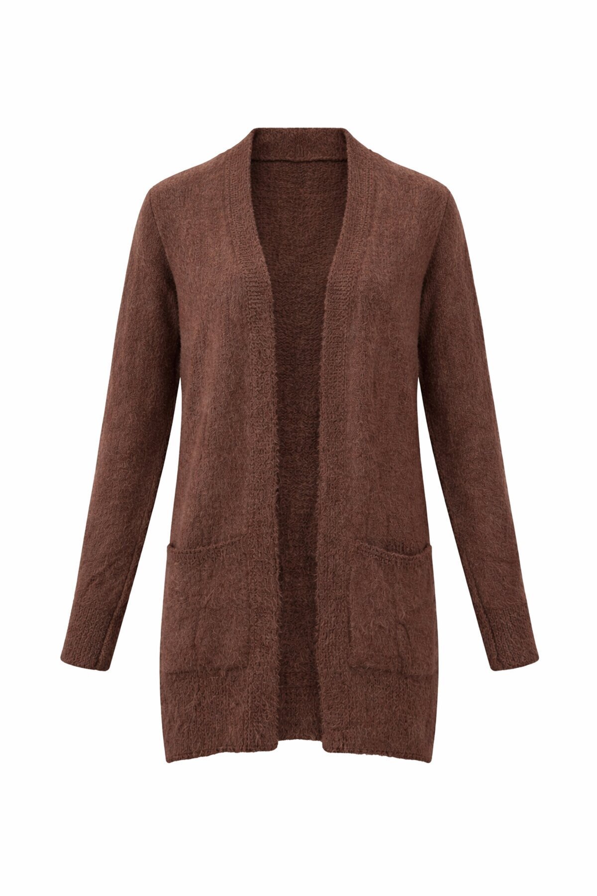 Kahverengi Tüylü Uzun Hırka