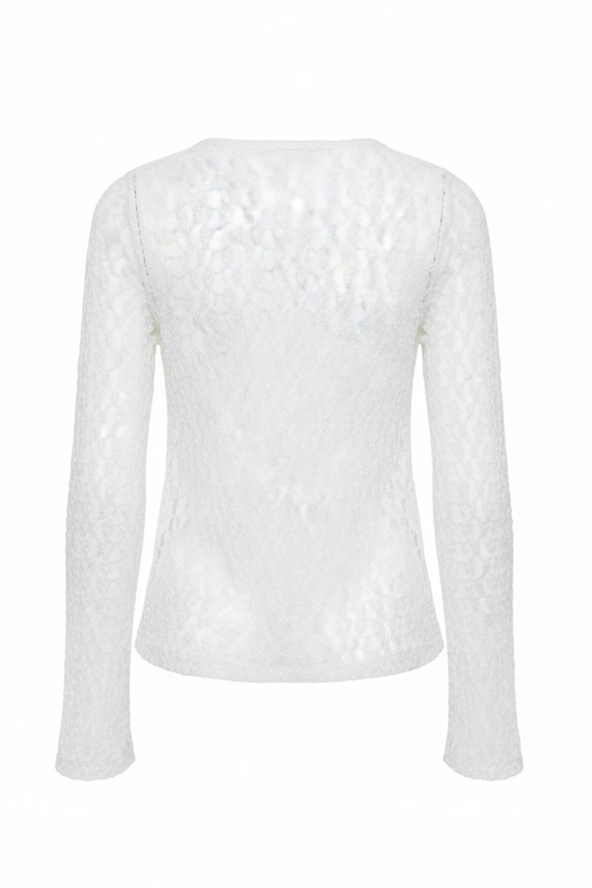Kalp Yaka Kabartma Dantelli Bluz