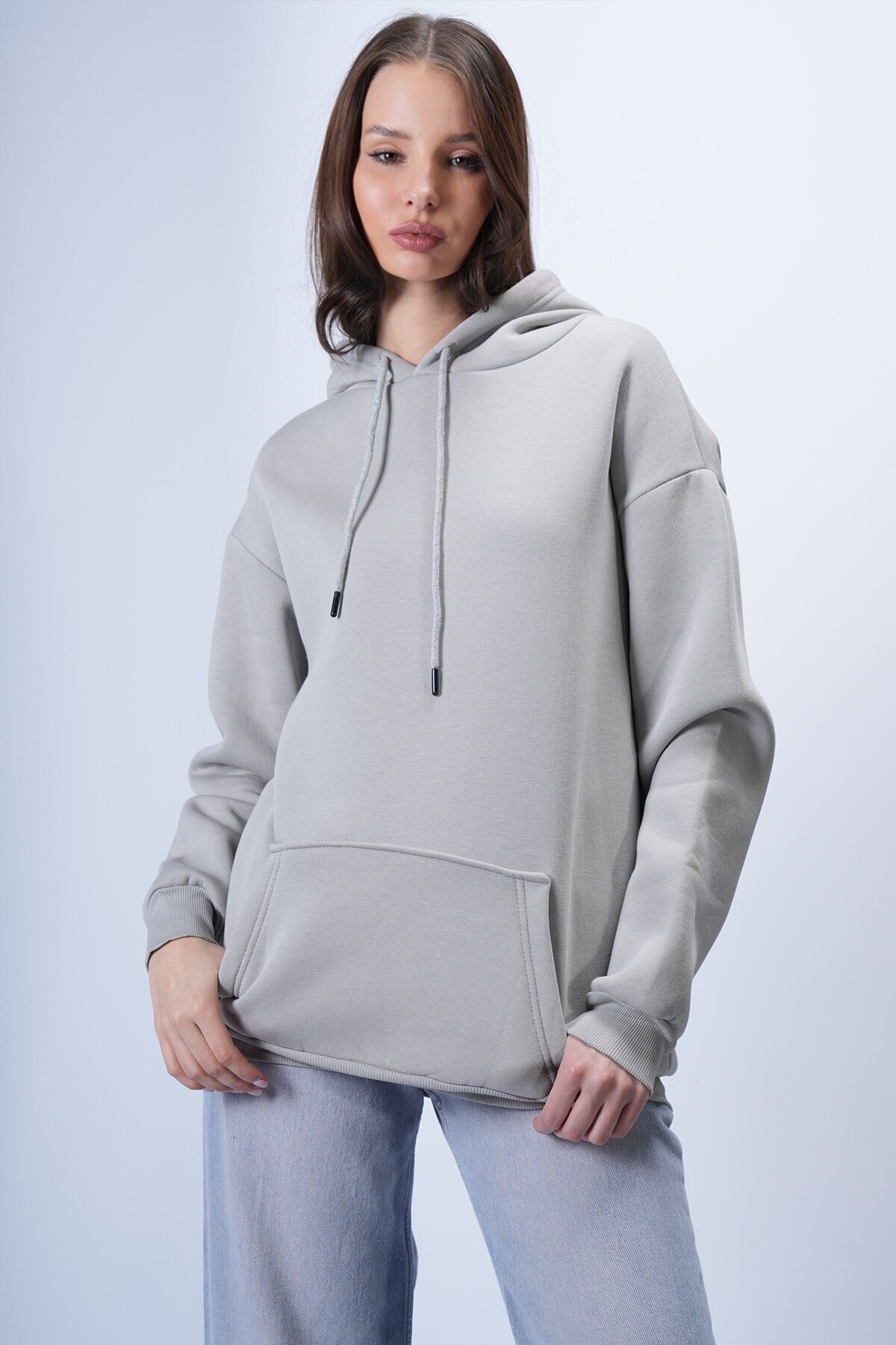 Gri Kapüşonlu Sweatshırt