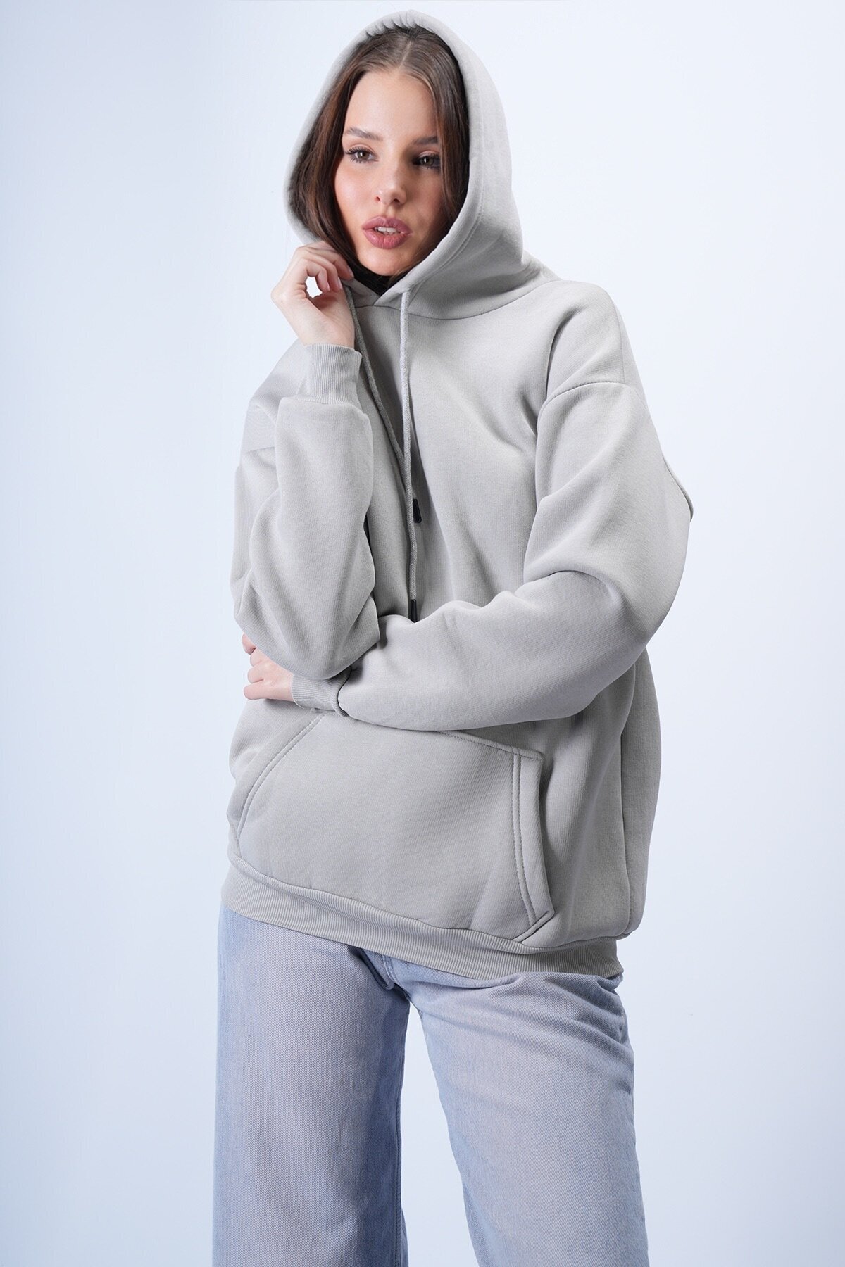 Gri Kapüşonlu Sweatshırt