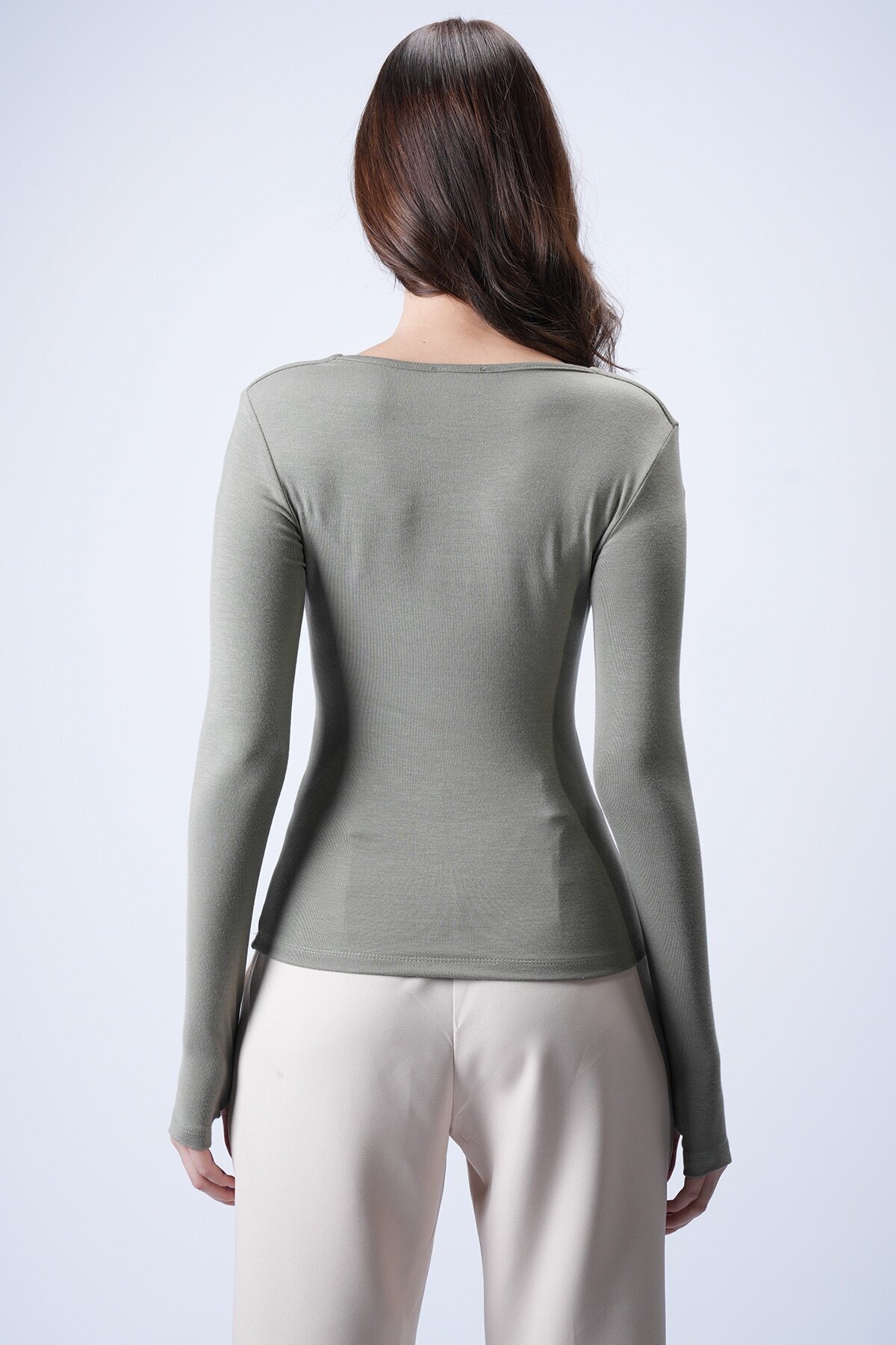 Çağla Yeşili Kare Yaka Bluz