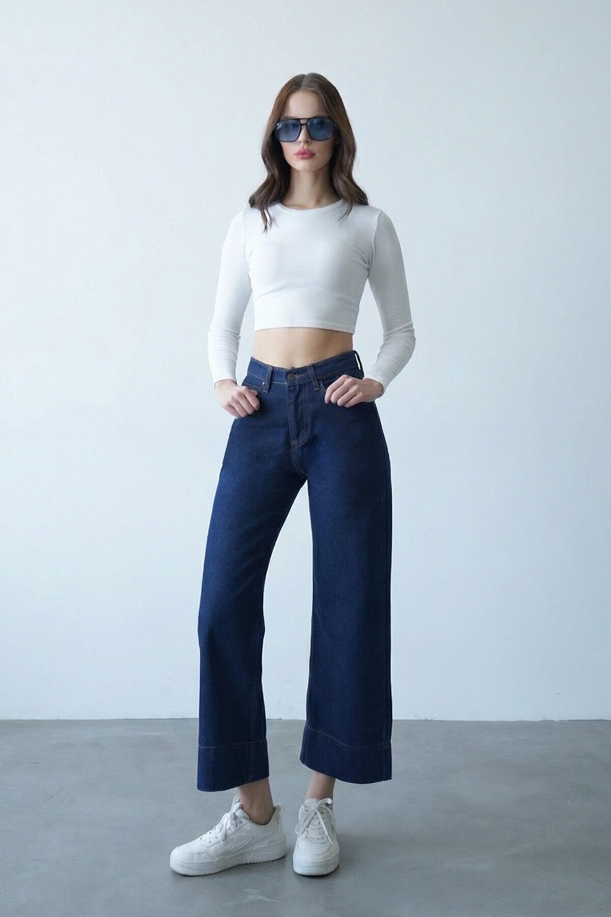 Koyu Mavi Kat Paça Jean Pantolon