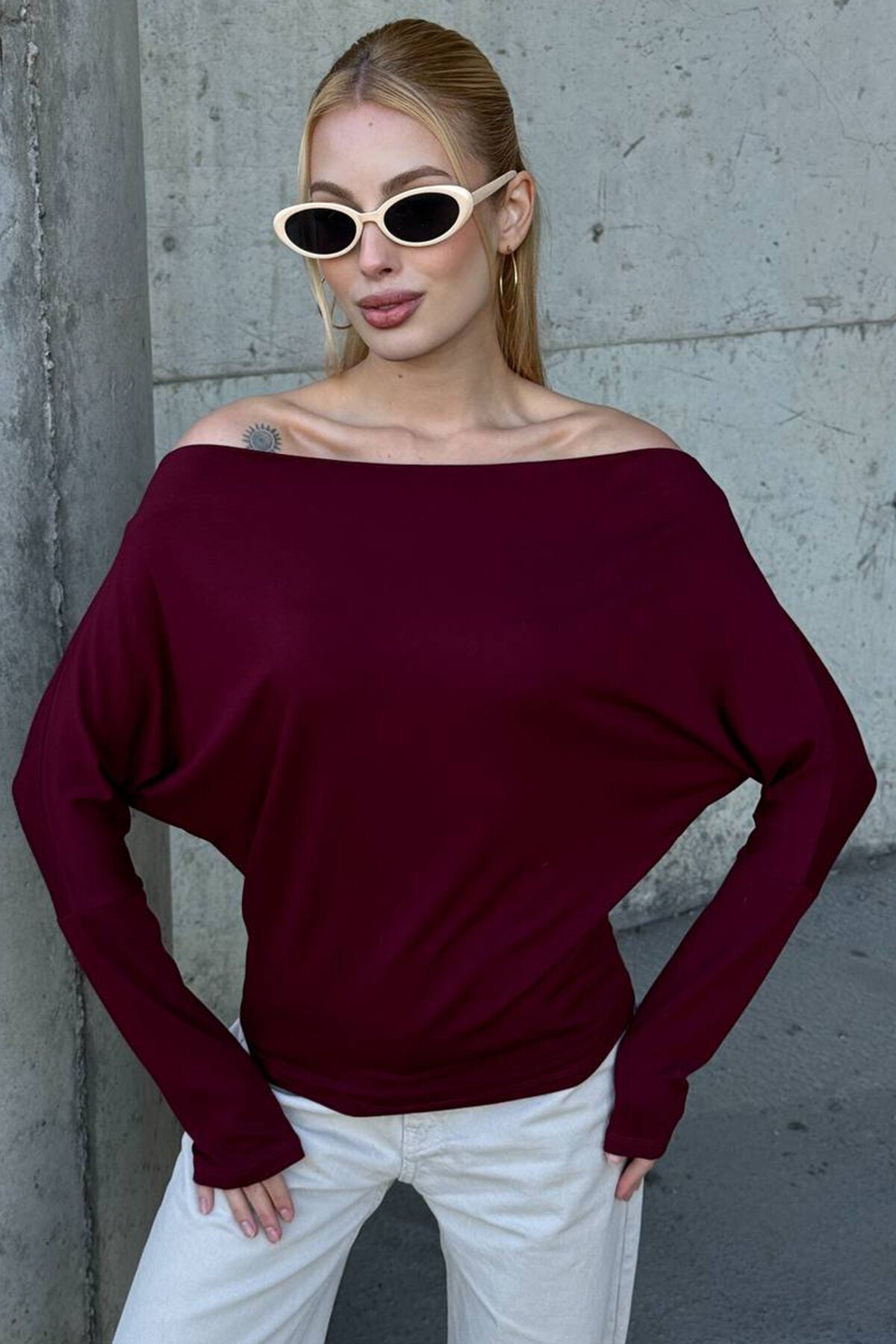 Kayık Yaka Uzun Kollu Basic Bluz