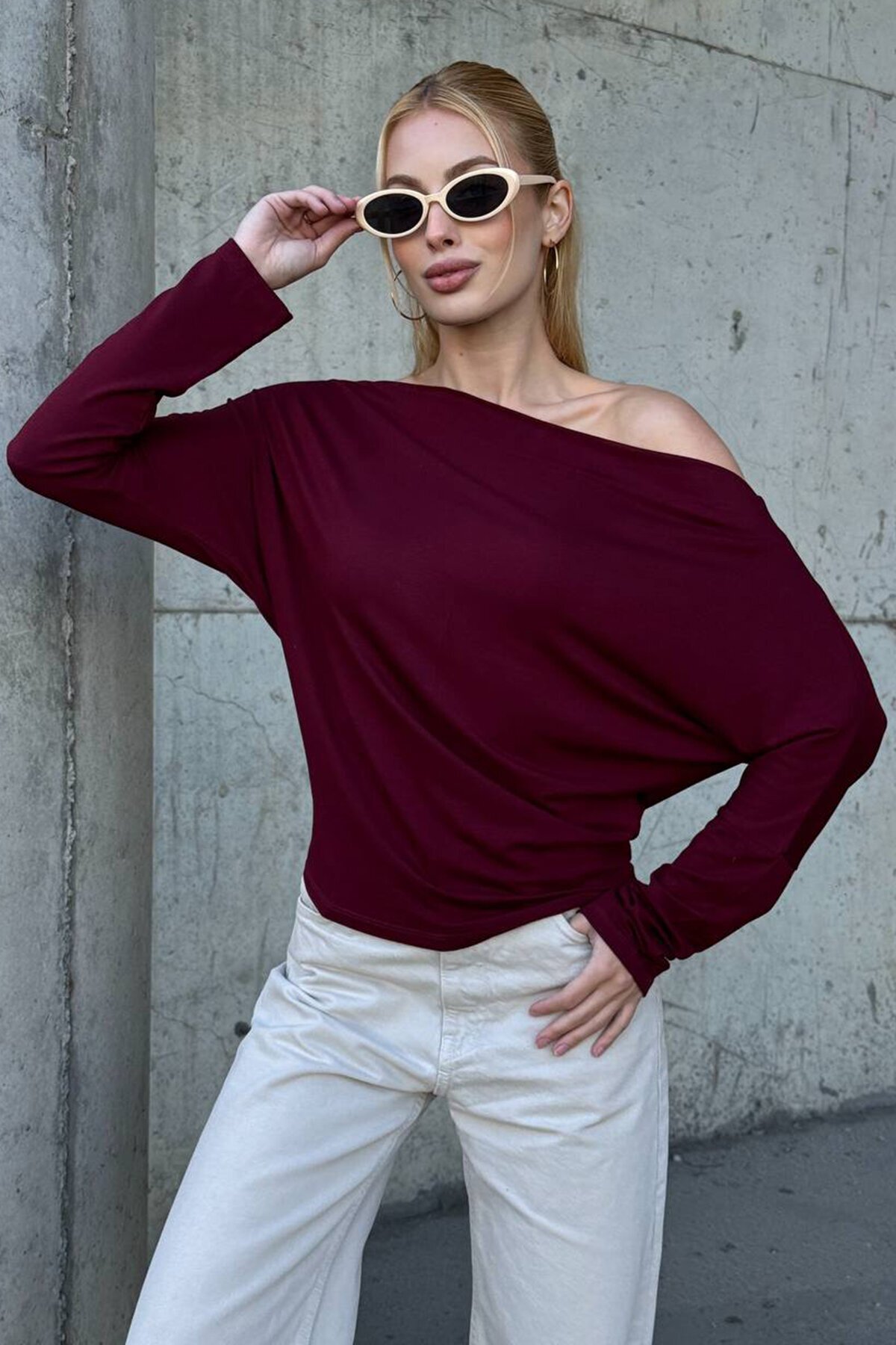Kayık Yaka Uzun Kollu Basic Bluz