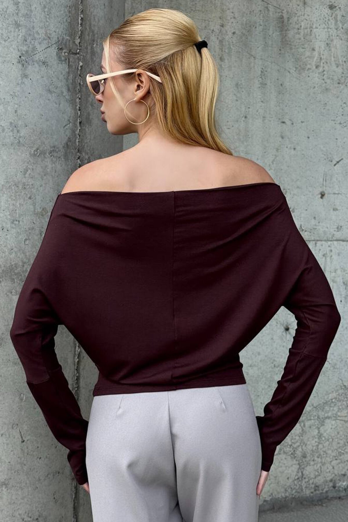 Kayık Yaka Uzun Kollu Basic Bluz