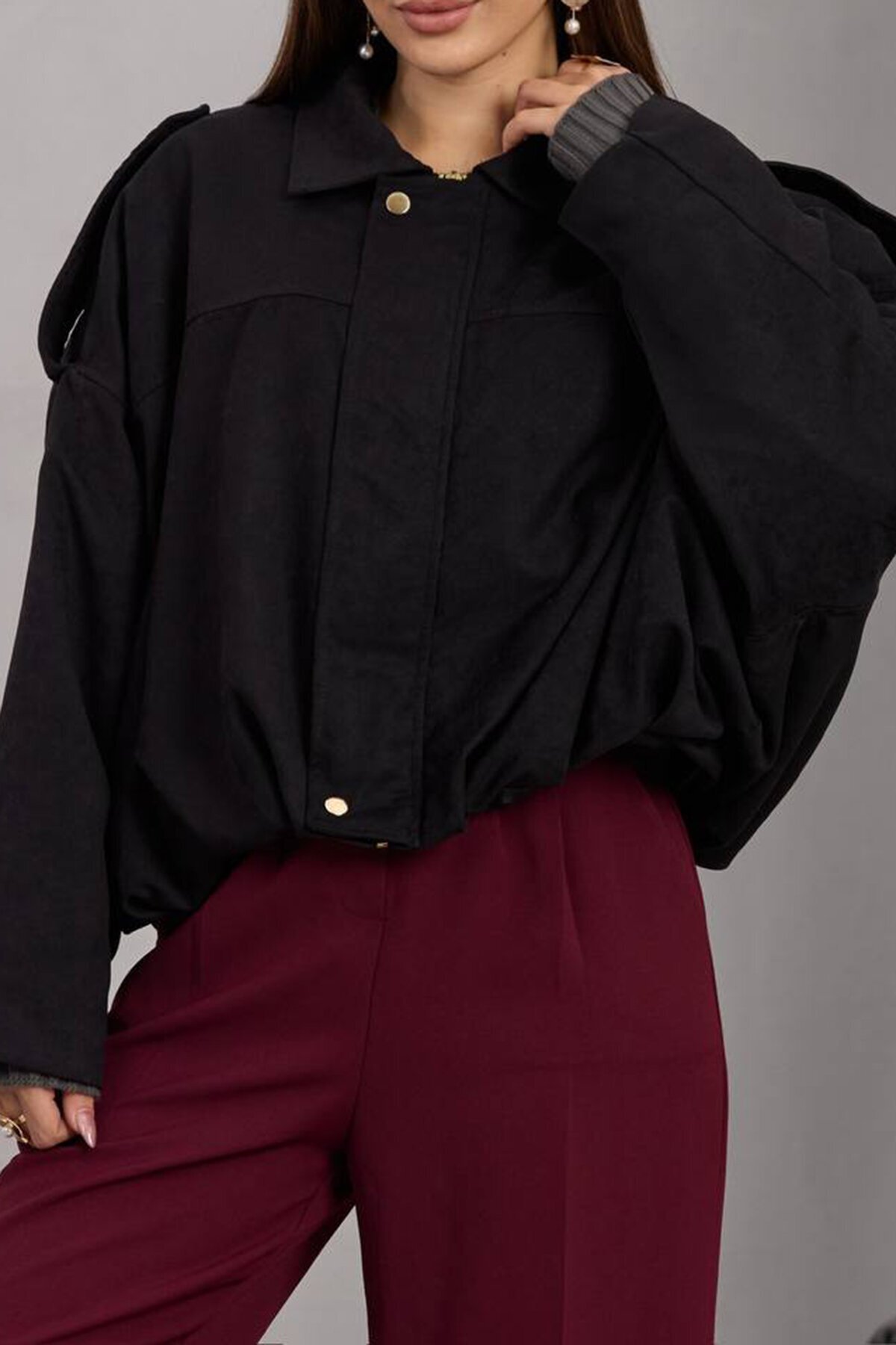 Kemer Detaylı Fermuar Kapamalı Astarlı Bomber Süet Ceket
