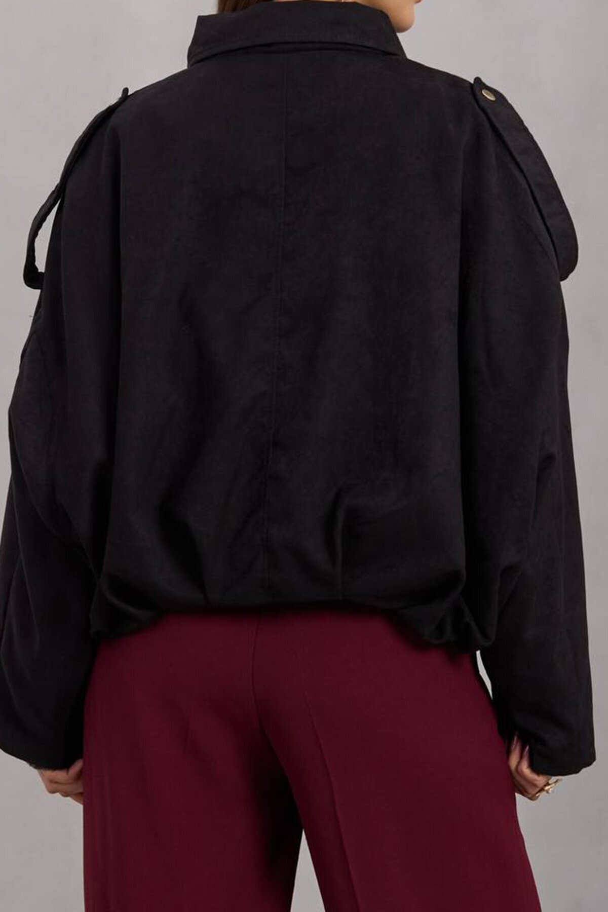 Kemer Detaylı Fermuar Kapamalı Astarlı Bomber Süet Ceket