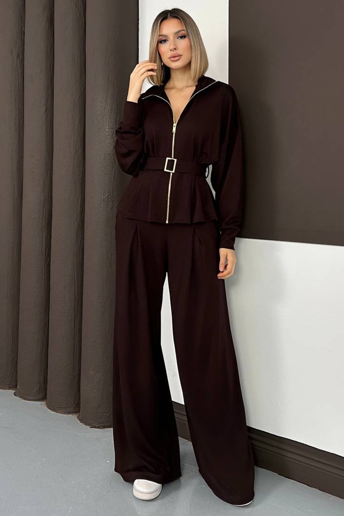 Kemer Detaylı Fermuarlı İkili Takım