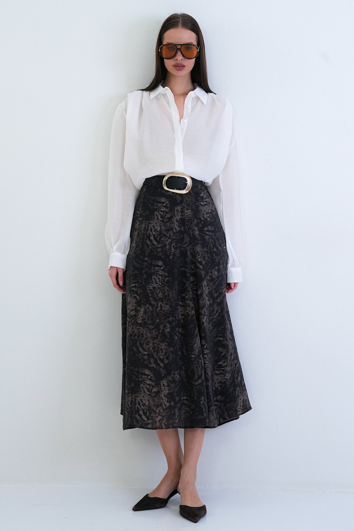 Kemerli Desenli Etek