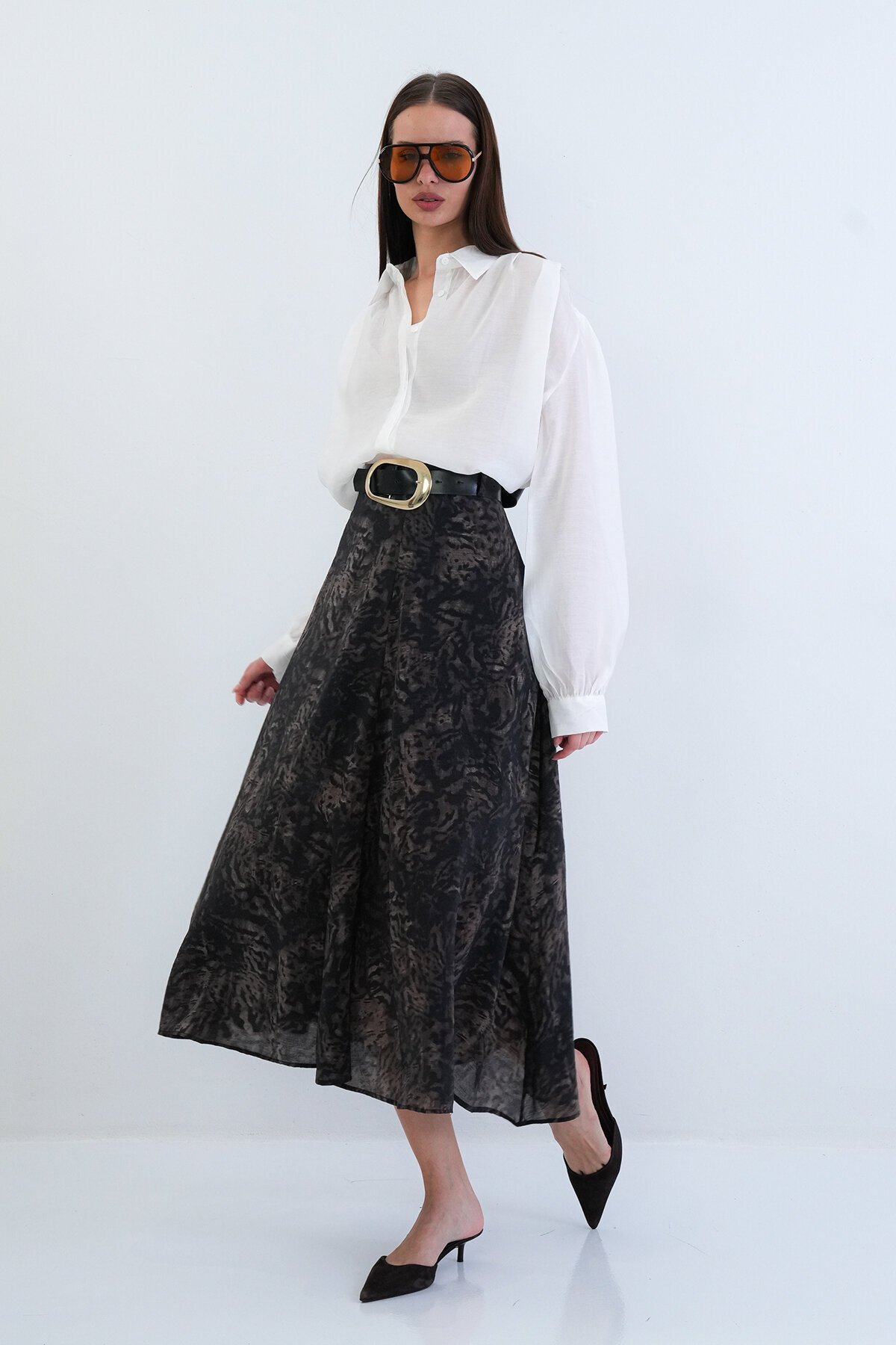 Kemerli Desenli Etek