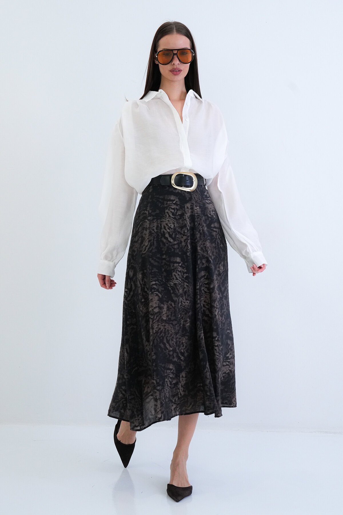 Kemerli Desenli Etek