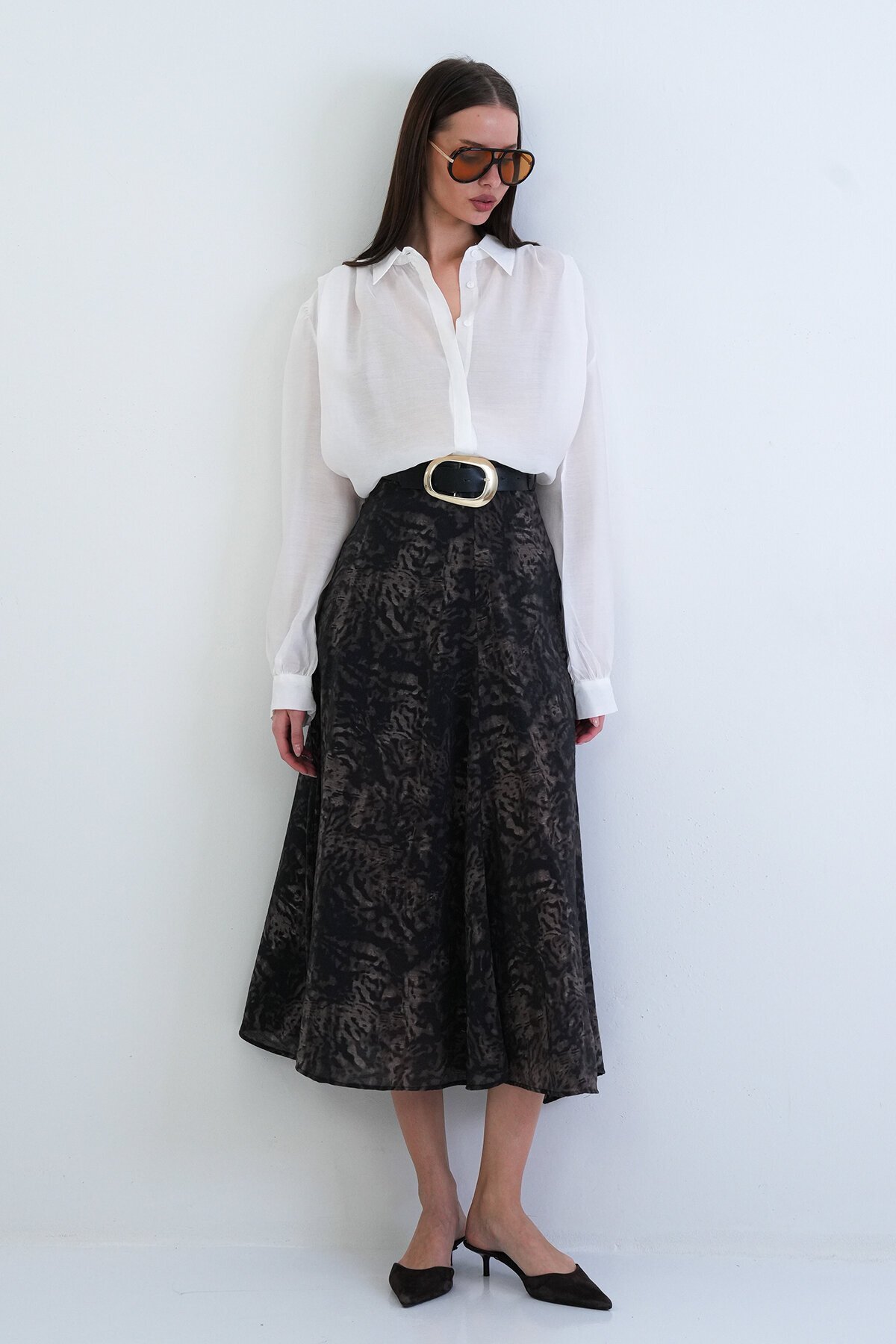 Kemerli Desenli Etek