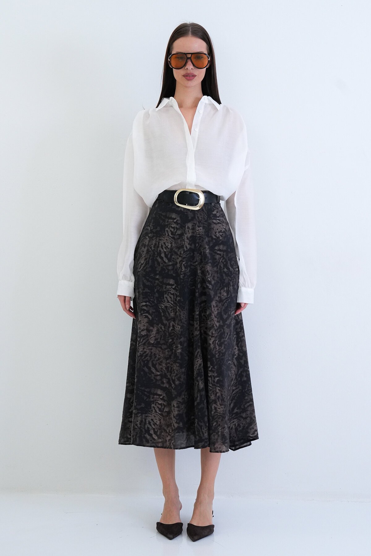 Kemerli Desenli Etek