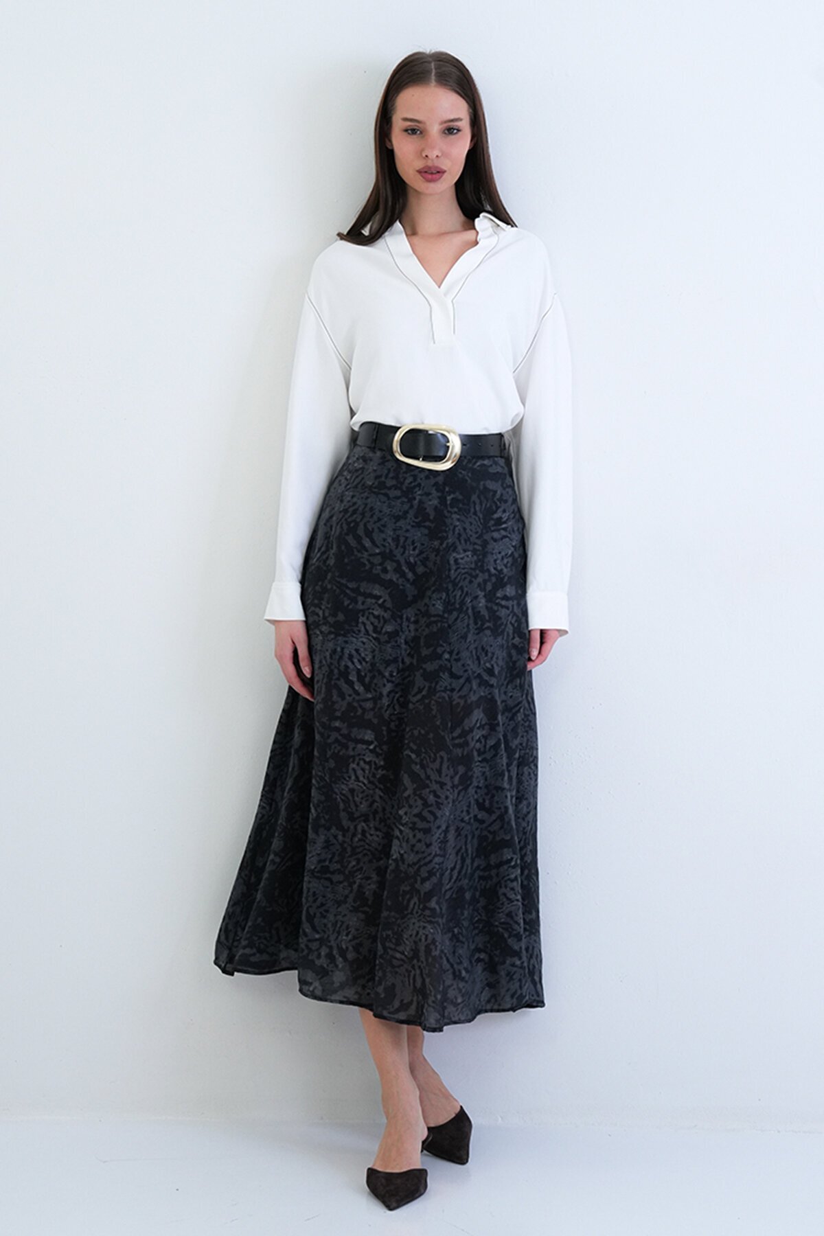 Kemerli Desenli Etek
