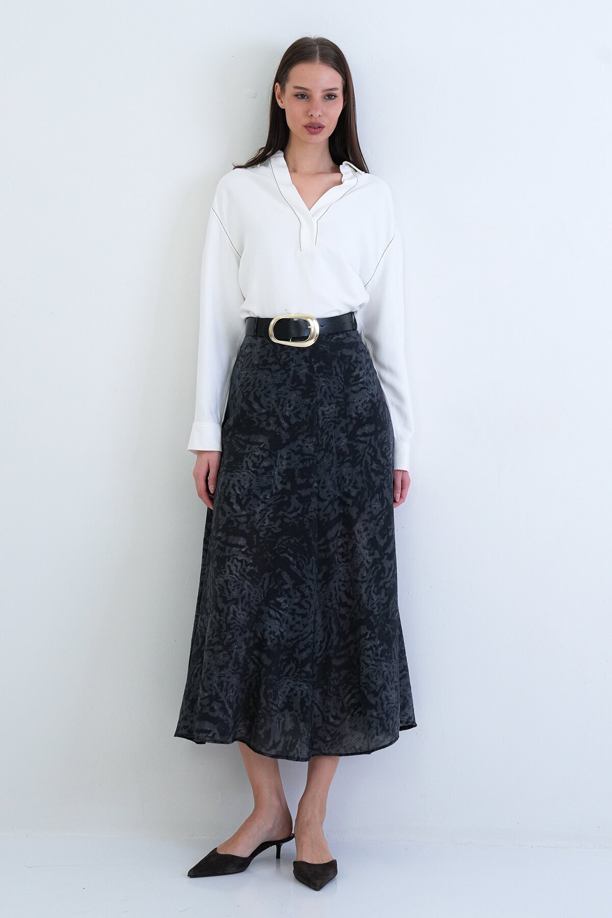 Kemerli Desenli Etek