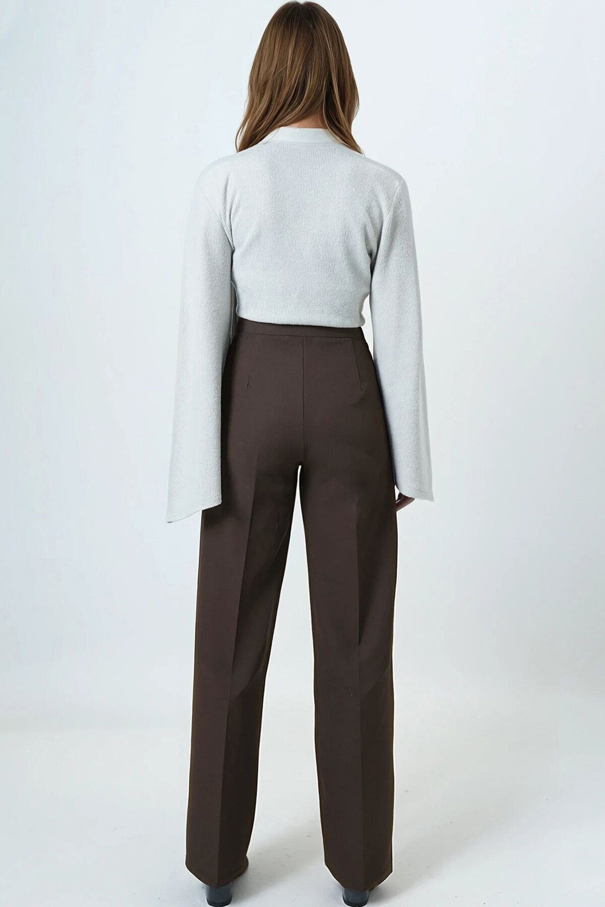 Kemerli Düğme Kapamalı Çift Cepli Palazzo Pantolon