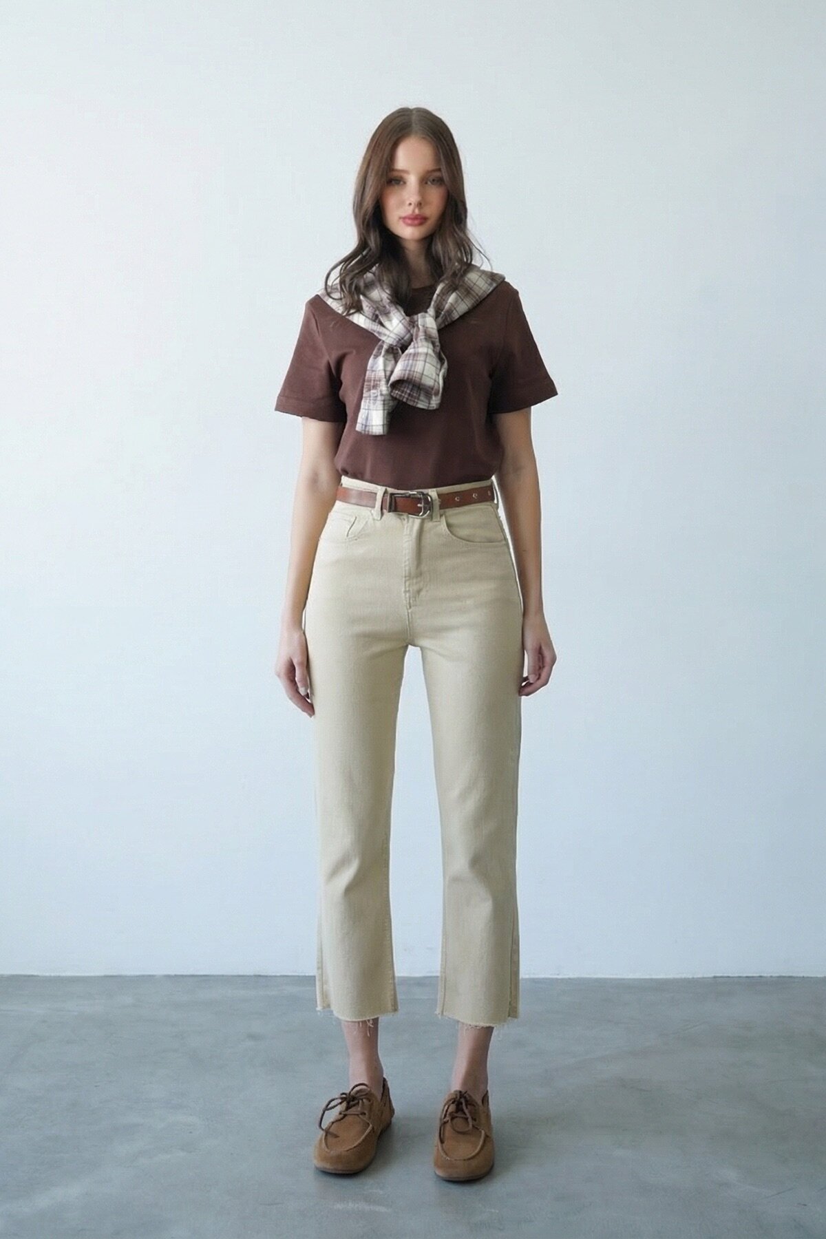 Tereyağı Sarısı Kemerli Düz Paça Jean