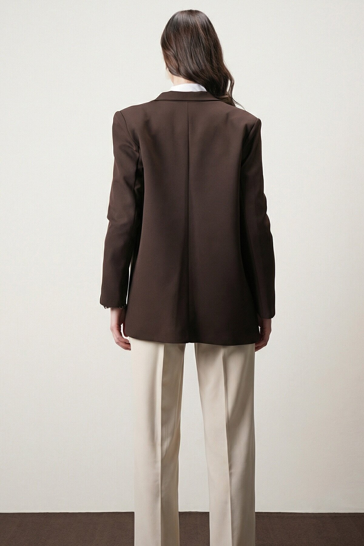 Kahverengi Kontrastlı Blazer Ceket