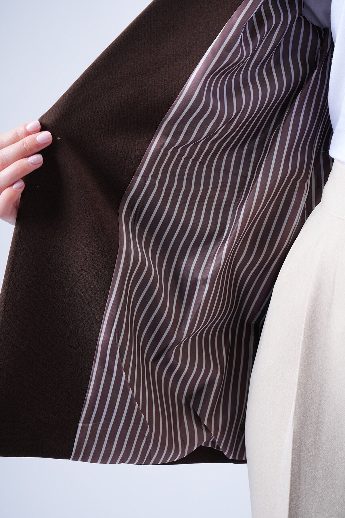 Kahverengi Kontrastlı Blazer Ceket