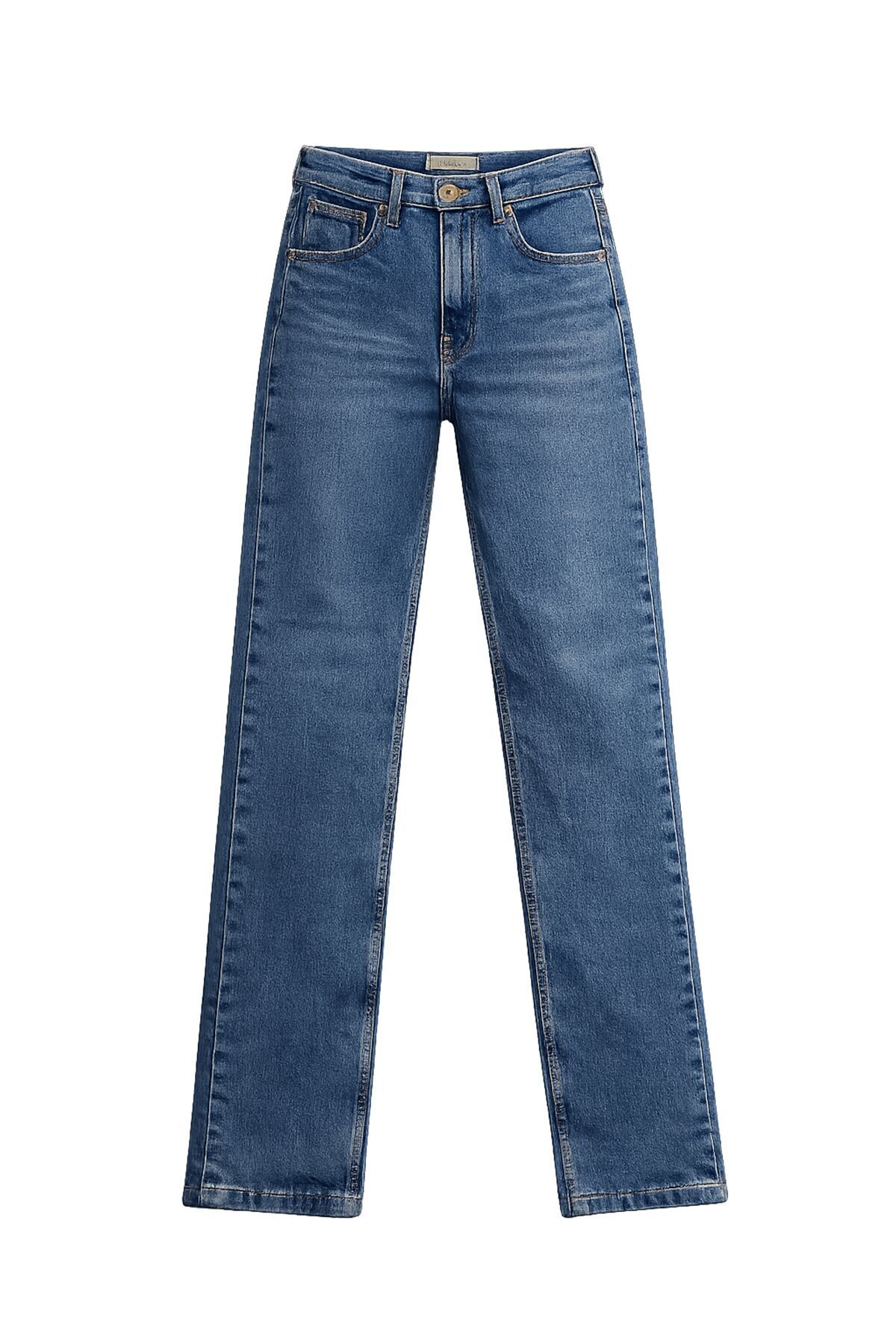 Koyu Mavi Düz Paça Eskitmeli Jean