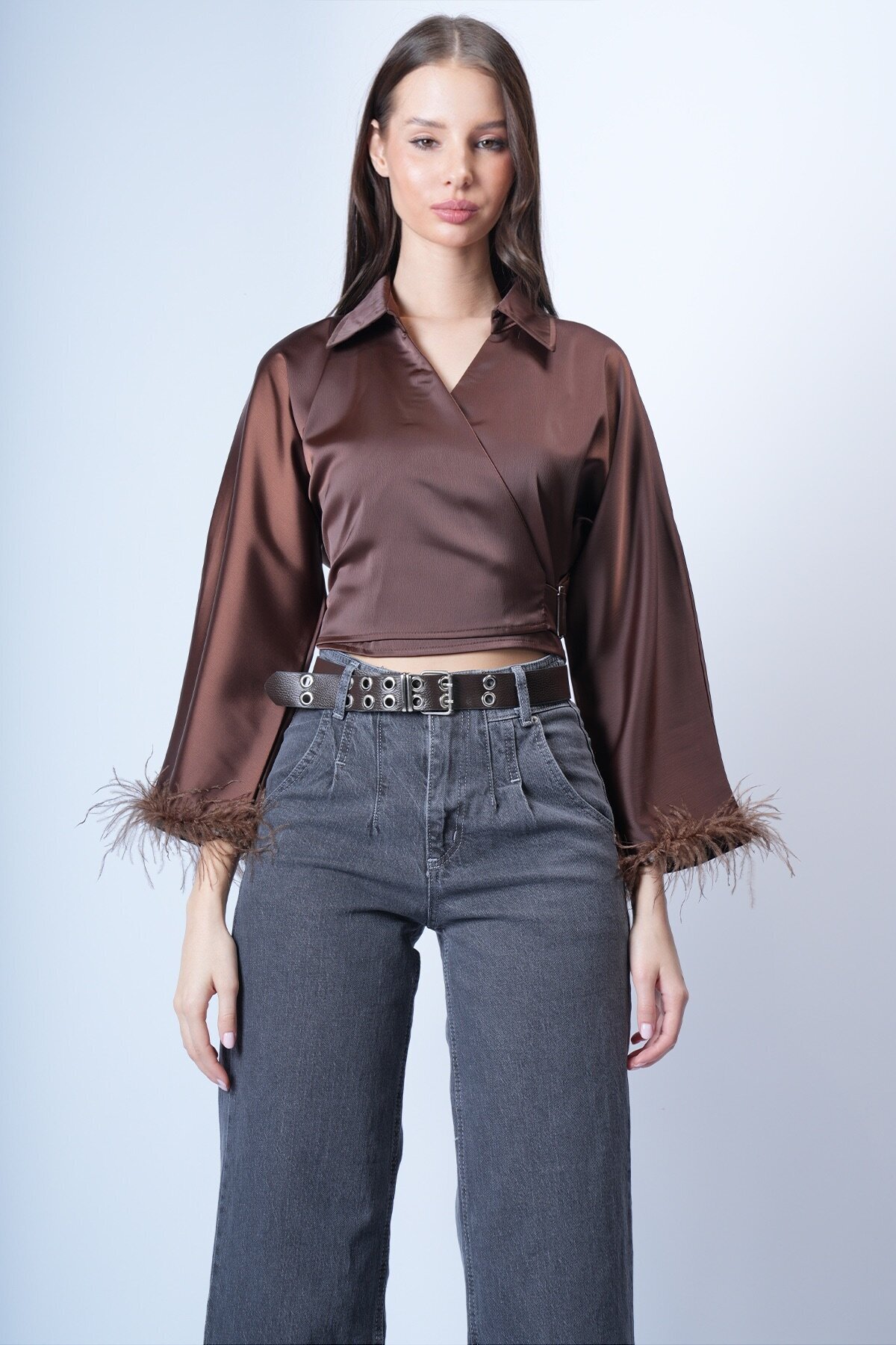 Acı Kahve Kruvaze Püsküllü Bluz