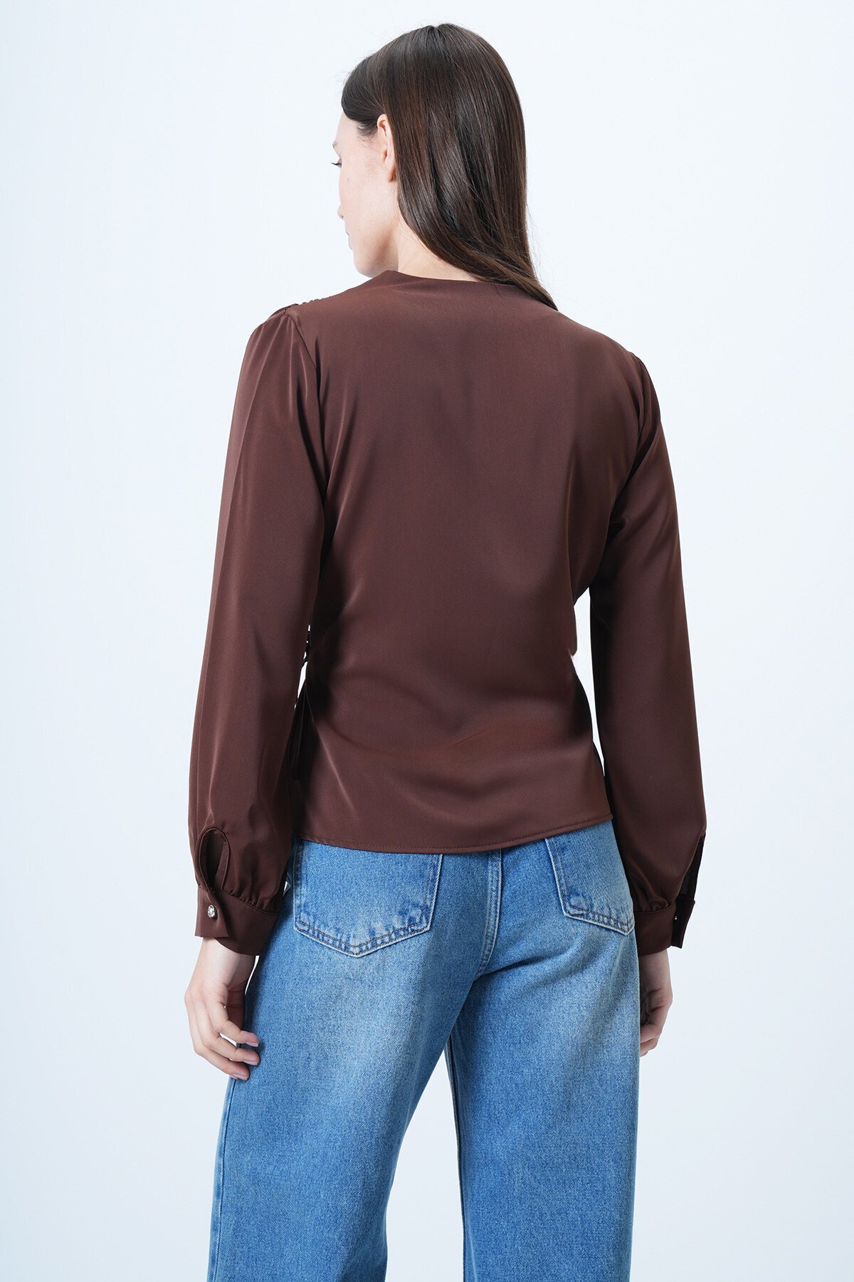 Kruvaze Yaka Yandan Bağlamalı Bluz