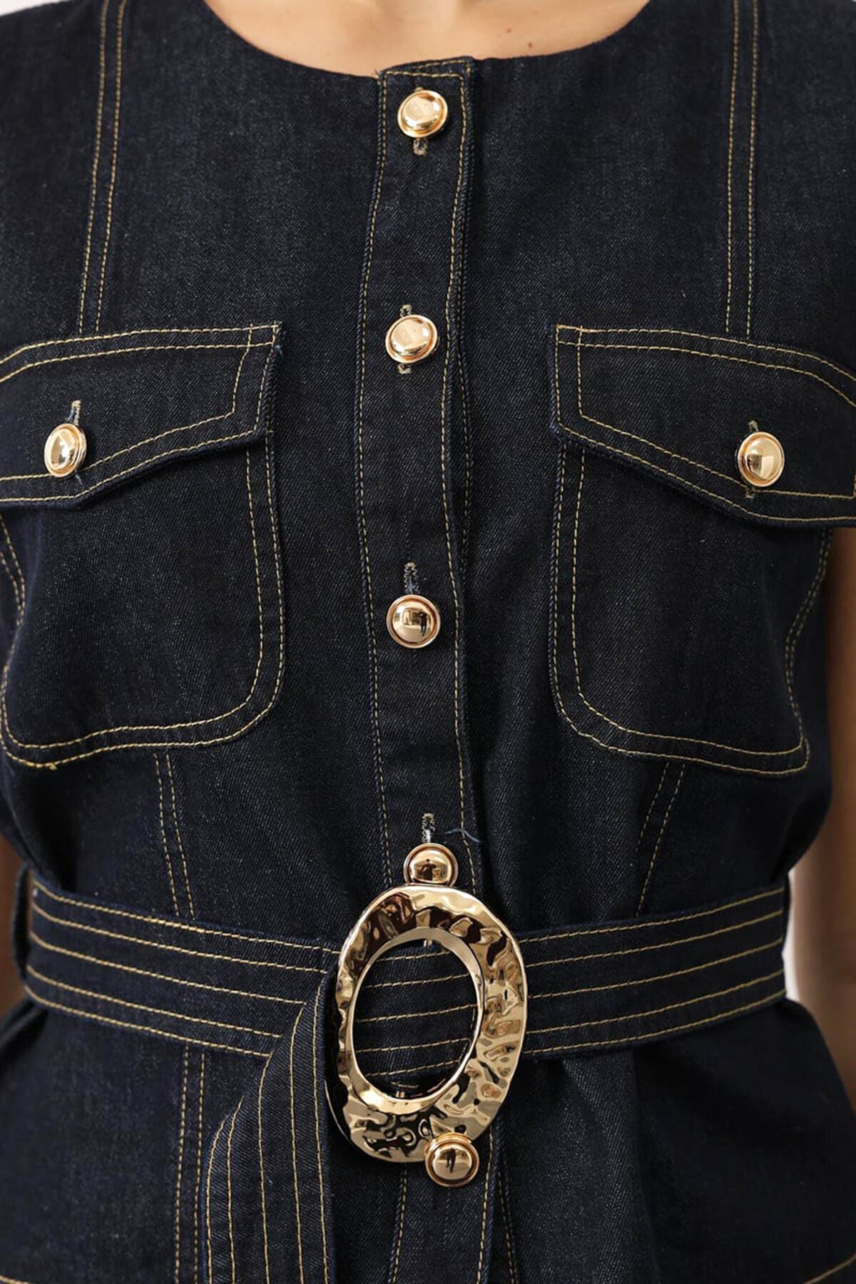 Kuşaklı Denim Bluz ve Çımalı Pantolon Denim Takım