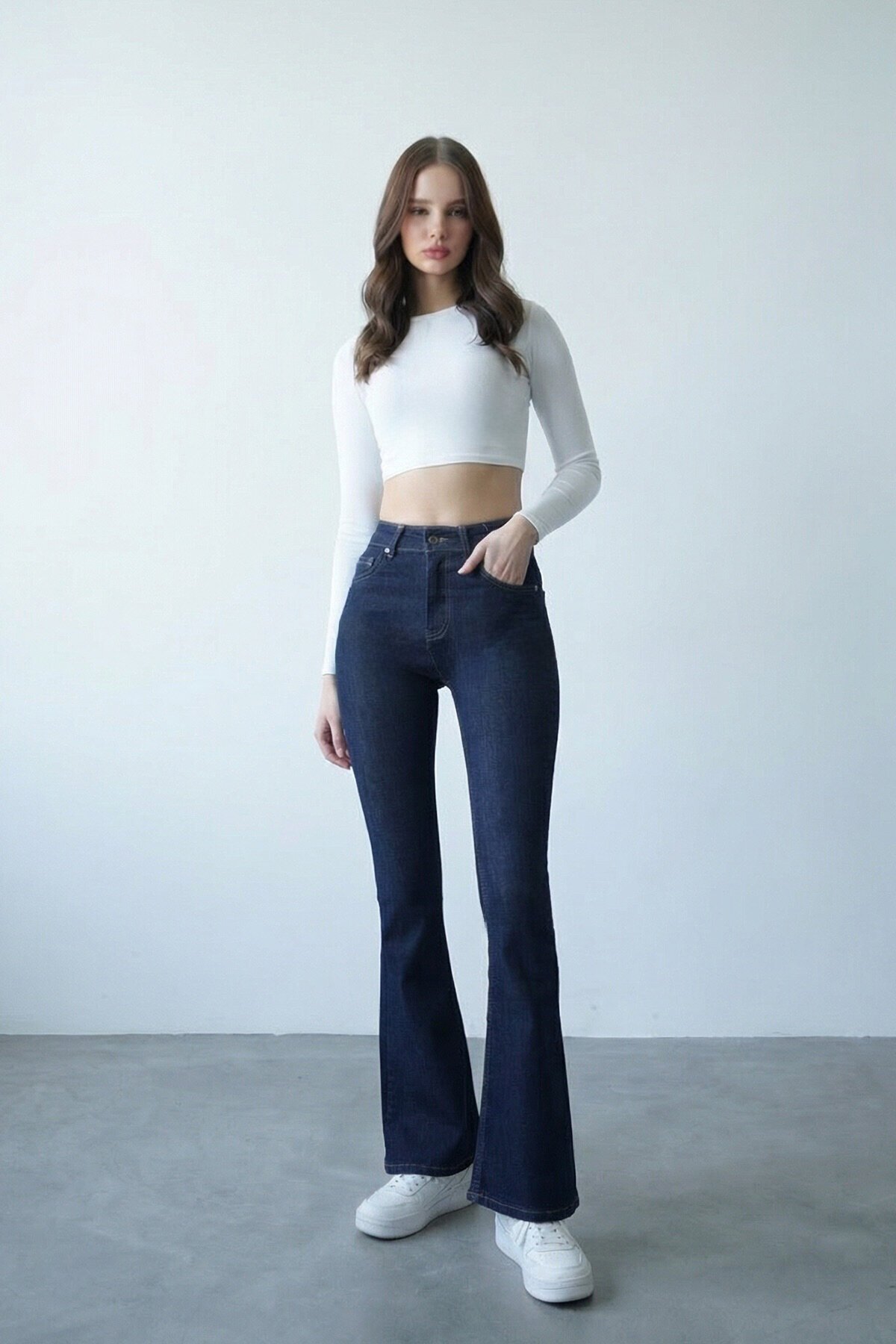 Lacivert 5 Cepli Full Likra İspanyol Paça Jean