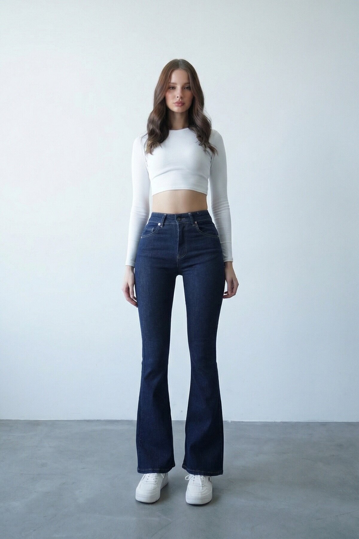 Lacivert 5 Cepli Full Likra İspanyol Paça Jean